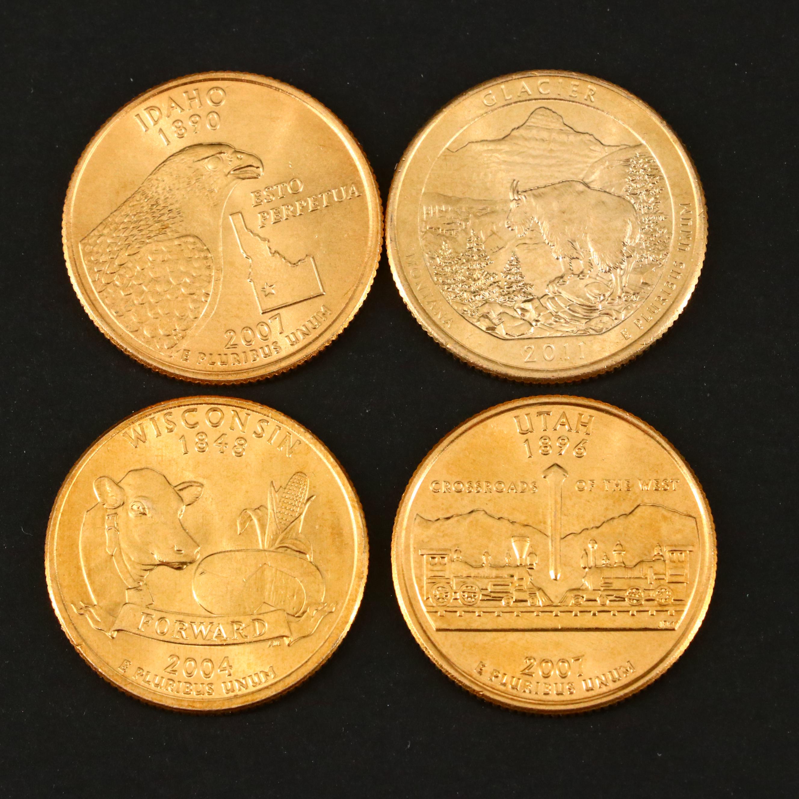 Assortment of Gold-Plated Presidential Dollars, Statehood Quarters and More