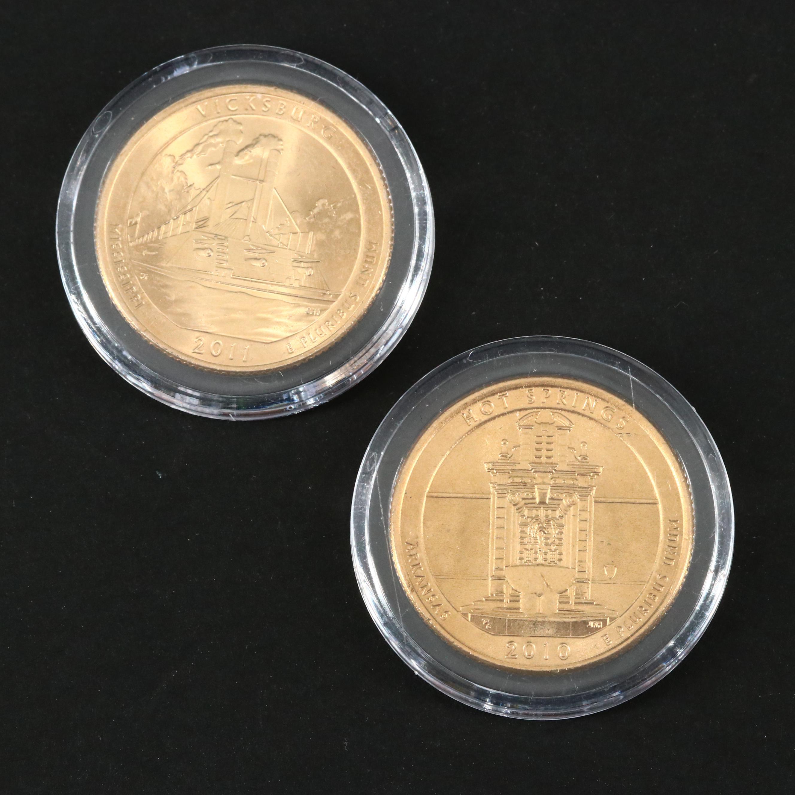 Assortment of Gold-Plated Presidential Dollars, Statehood Quarters and More