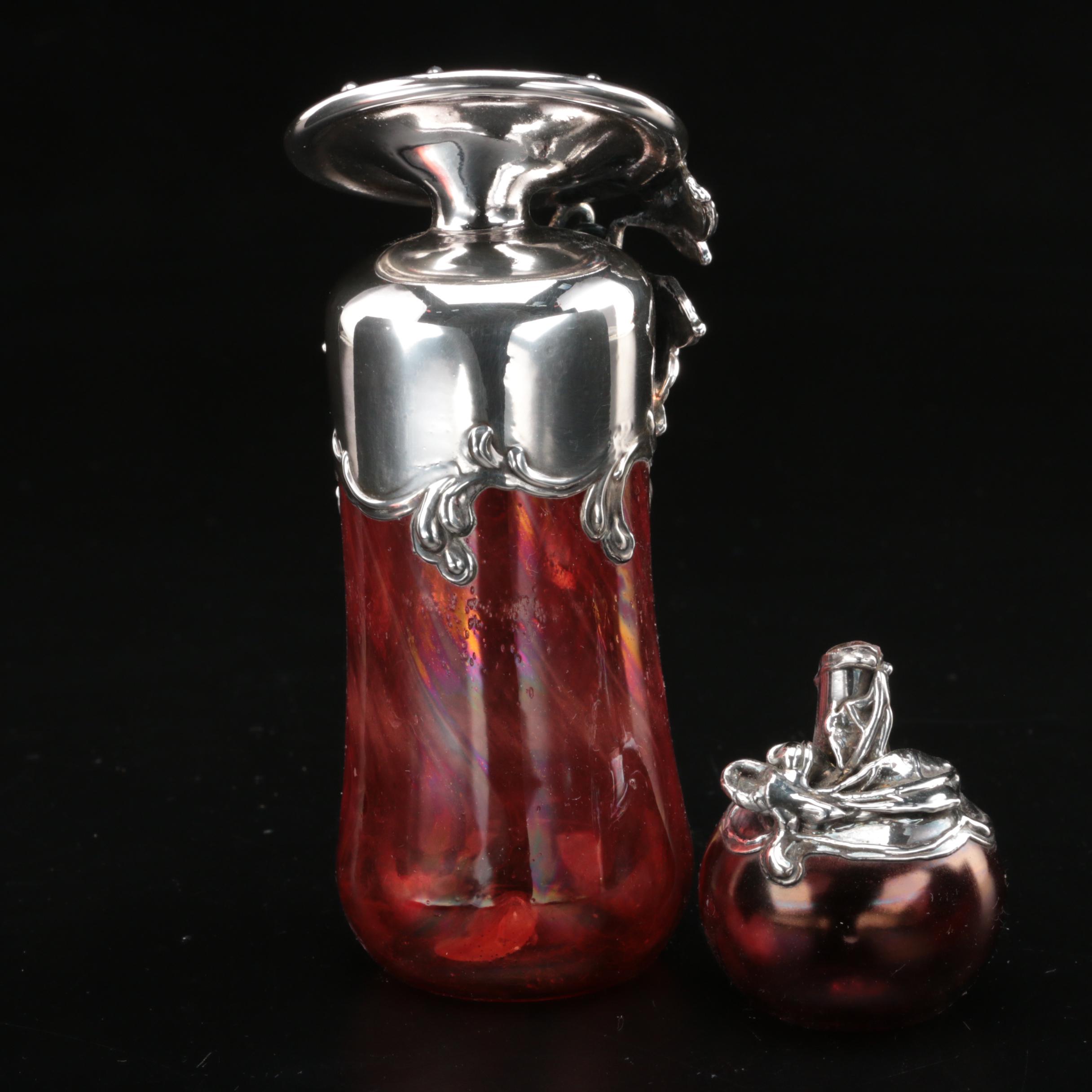 Domar Israel Sterling Glass Besamim and Art Nouveau Style Israeli Glass