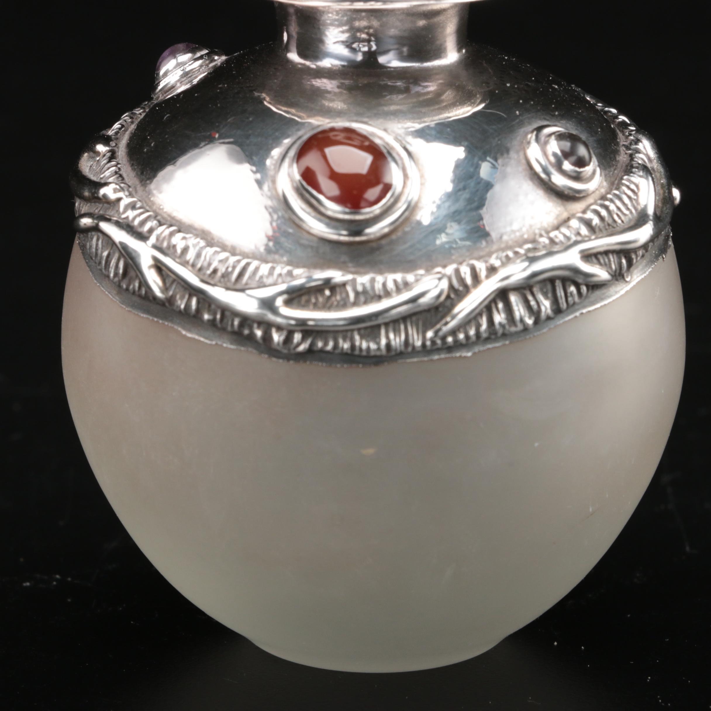 Domar Israel Sterling Glass Besamim and Art Nouveau Style Israeli Glass