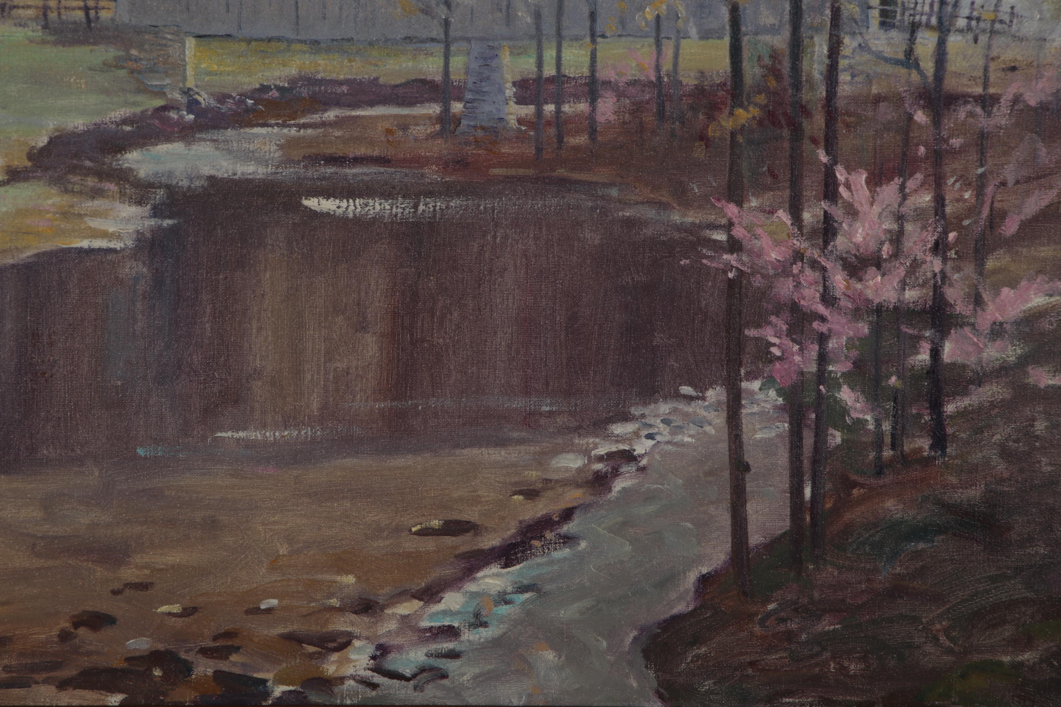 Francis Clark Brown Oil Painting of a Covered Bridge
