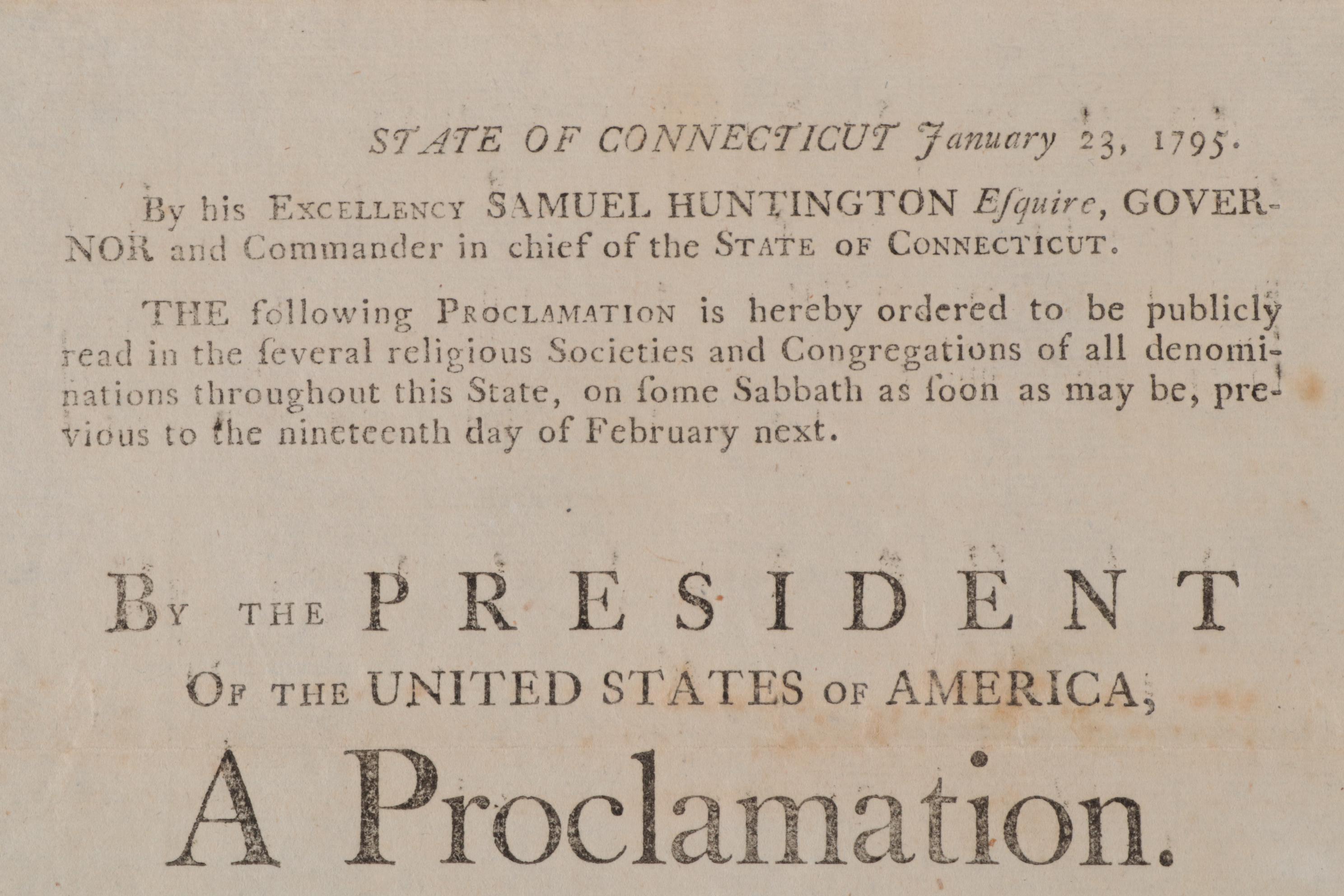 George Washington Printed Proclamation of Thanksgiving and Prayer, 1795