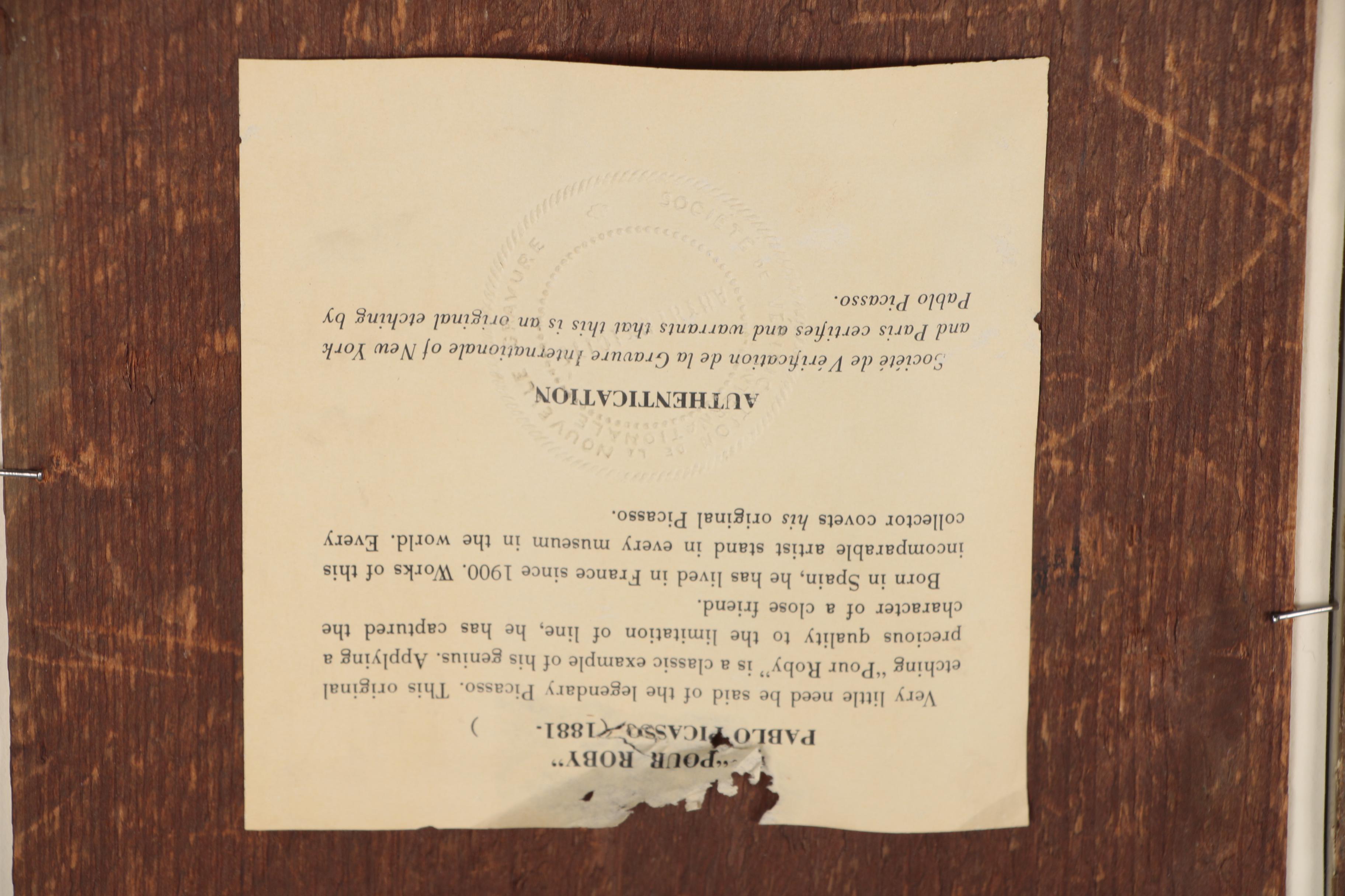 Restrike Etching after Pablo Picasso "L'Age du Soleil (Pour Roby)"