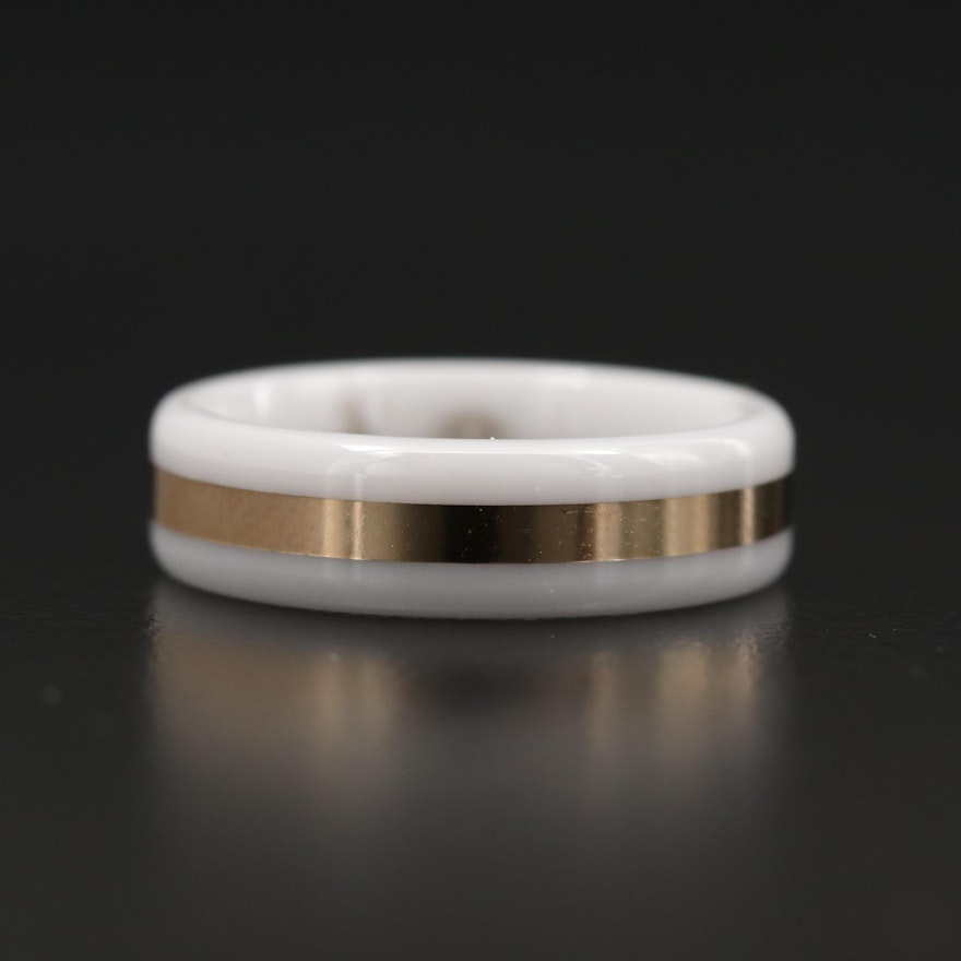 White Ceramic Ring With 14K Yellow Gold Inlay