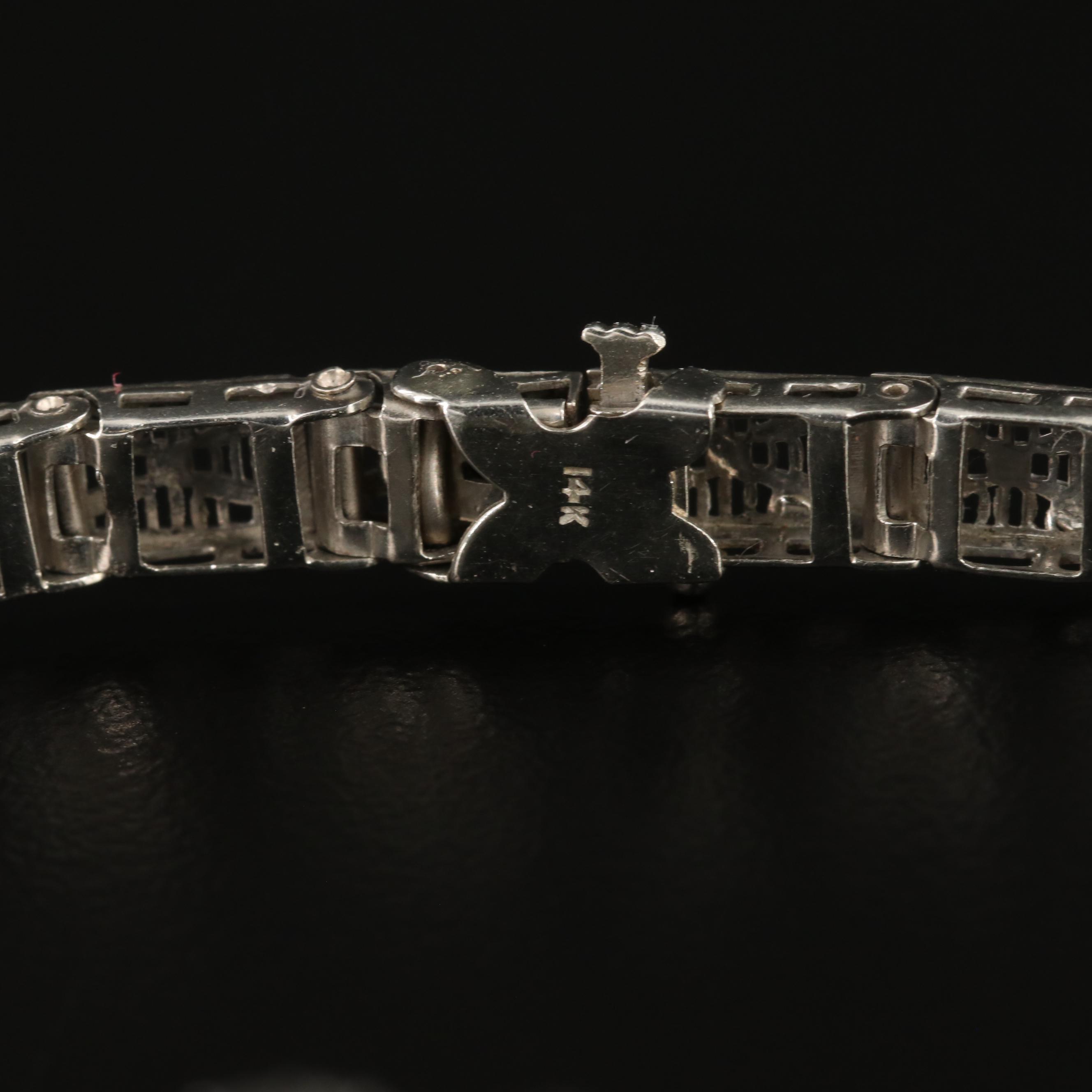Art Deco 14K Gold Diamond and Glass Bracelet With Platinum-Gold Alloy Accent