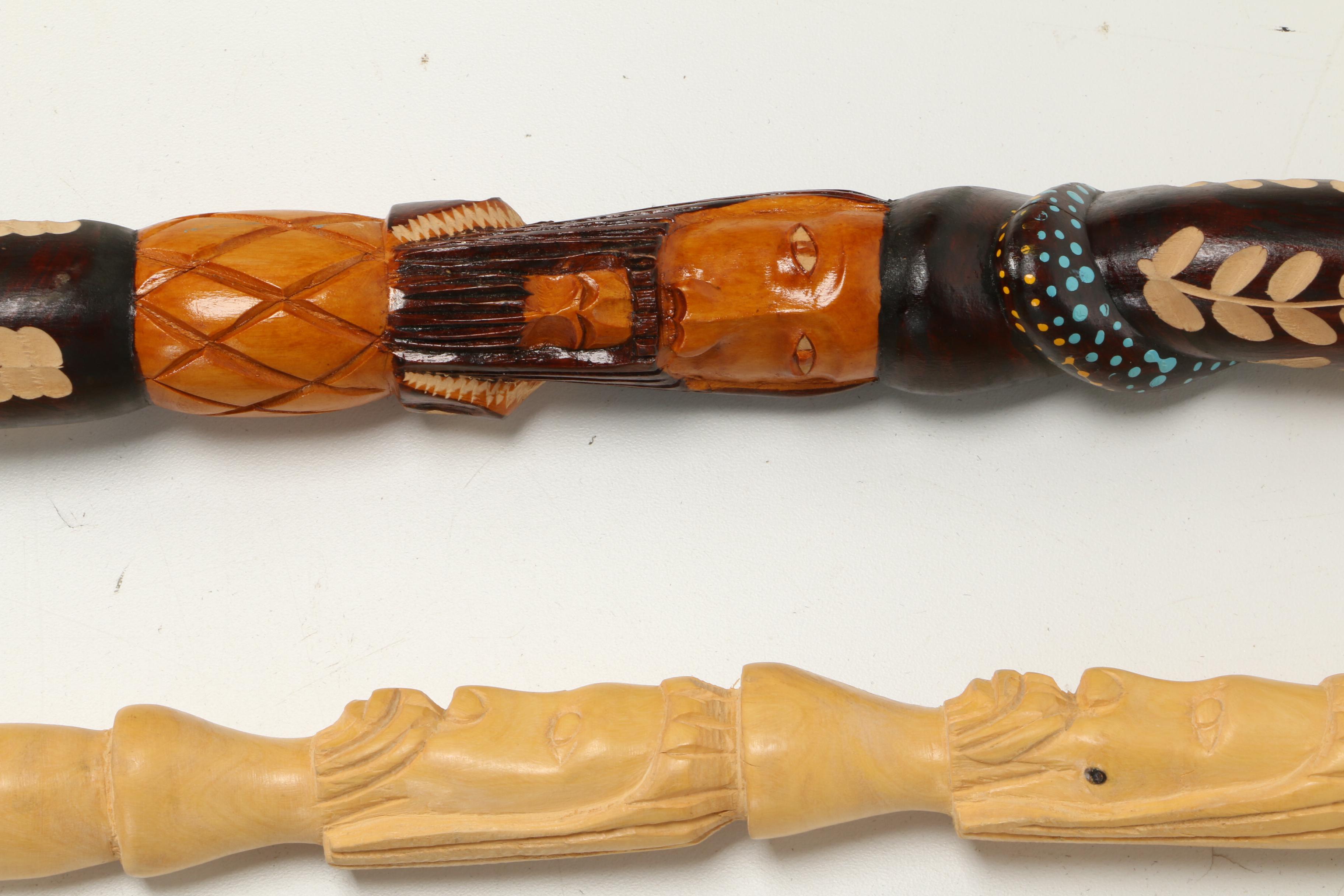Jamaican and African Carved Wooden Walking Sticks