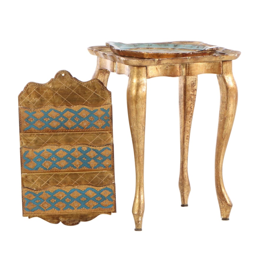 Italian Giltwood Accent Table and Trays, circa 1960