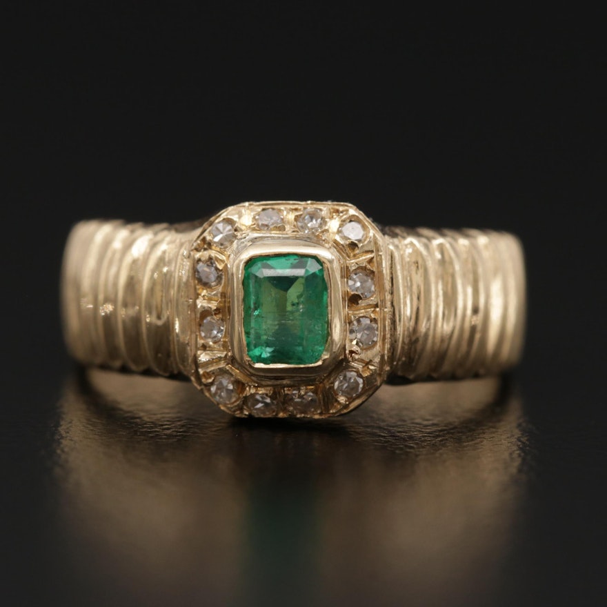 18K Yellow Gold Emerald and Diamond Ring