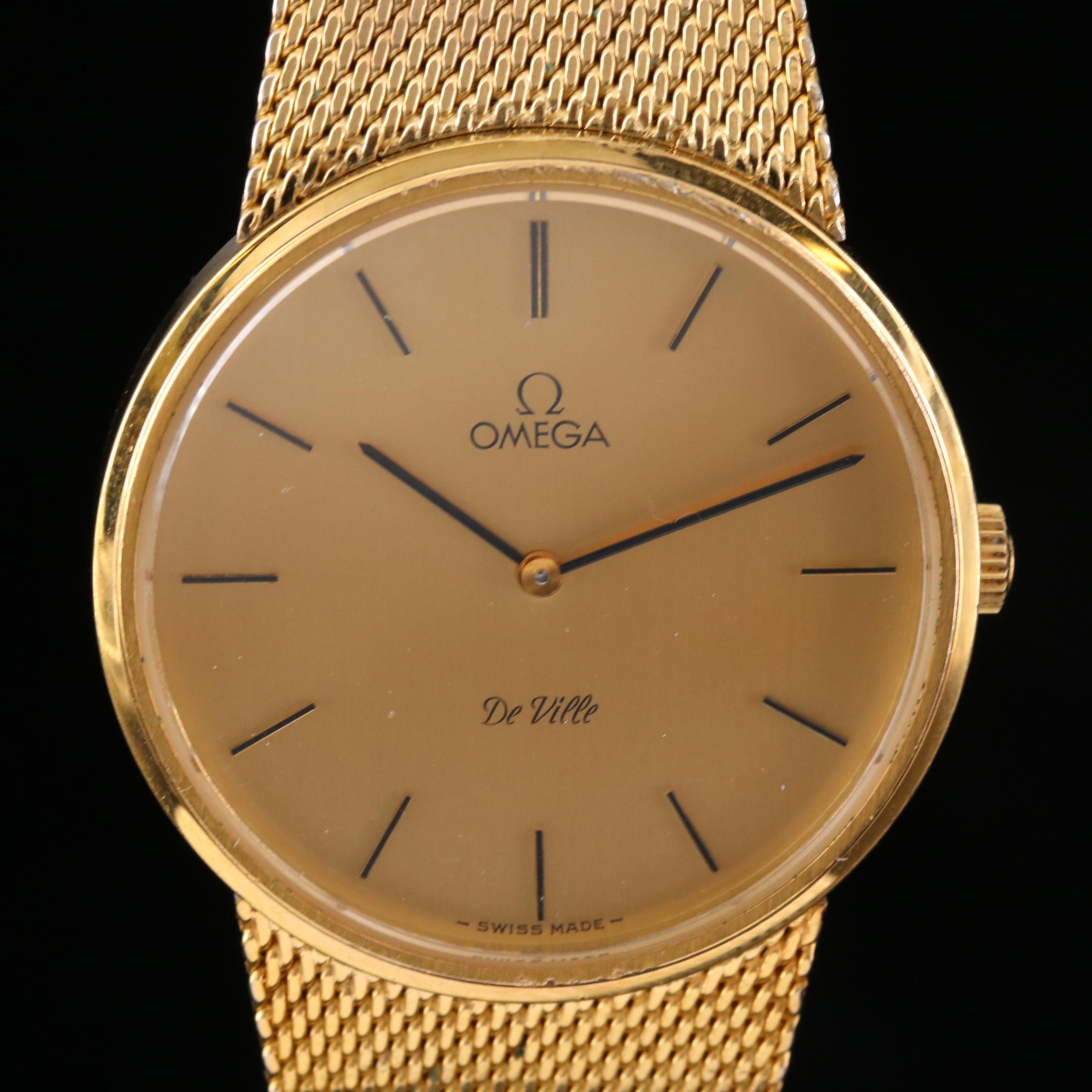 Omega DeVille Gold Tone Stem Wind Watch, Vintage