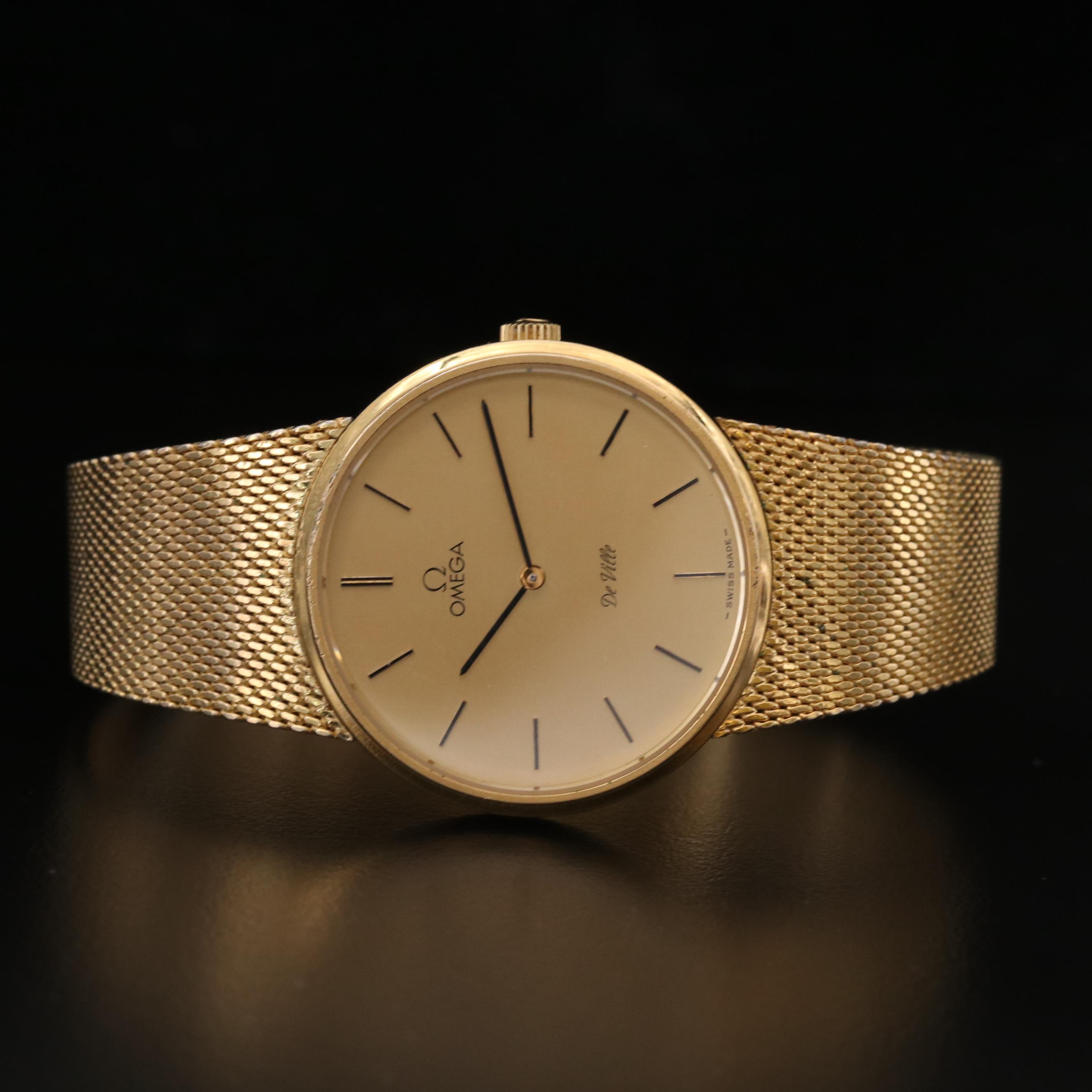 Omega DeVille Gold Tone Stem Wind Watch, Vintage