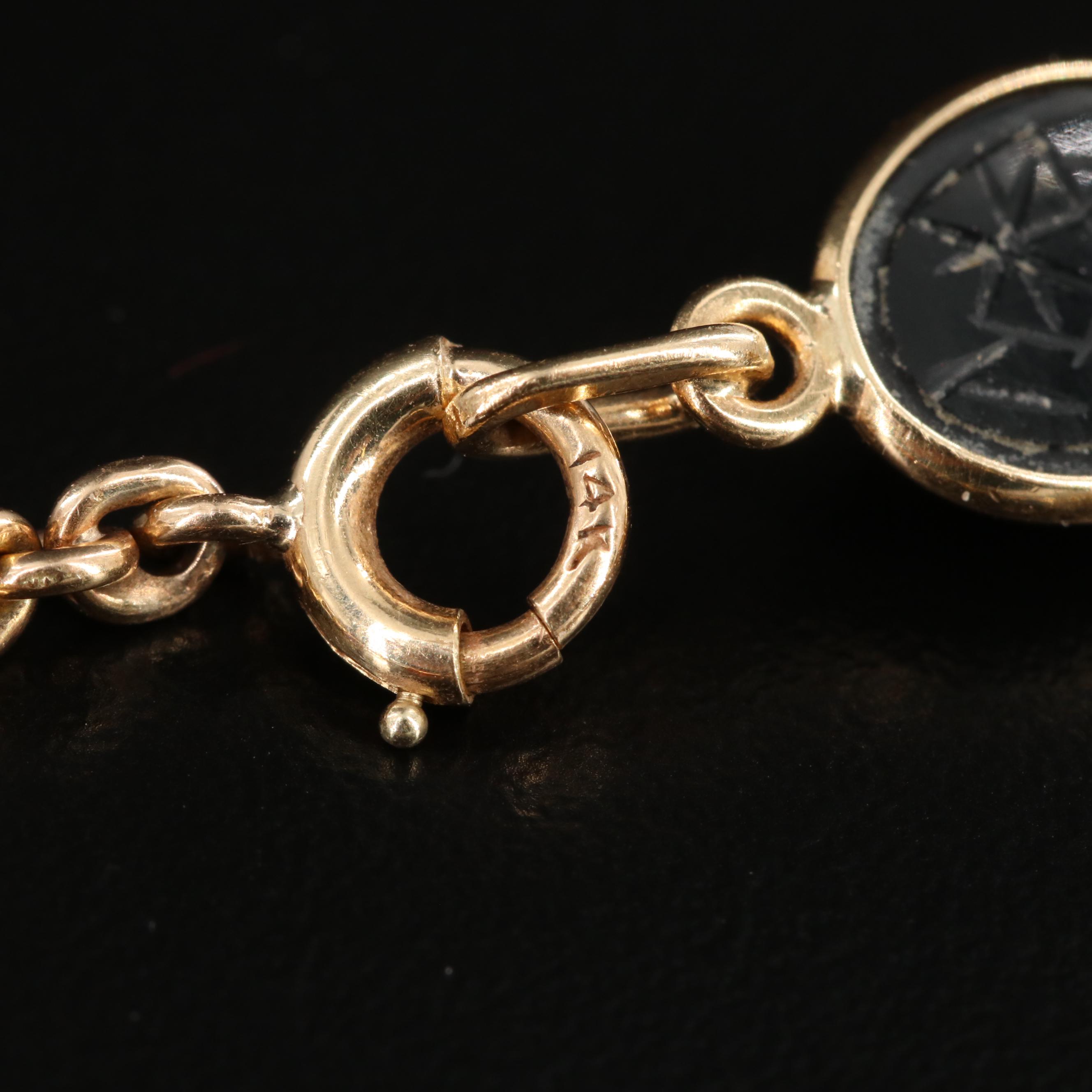 14K Yellow Gold Scarab Bracelet with Tiger's Eye Quartz, Black Onyx and More