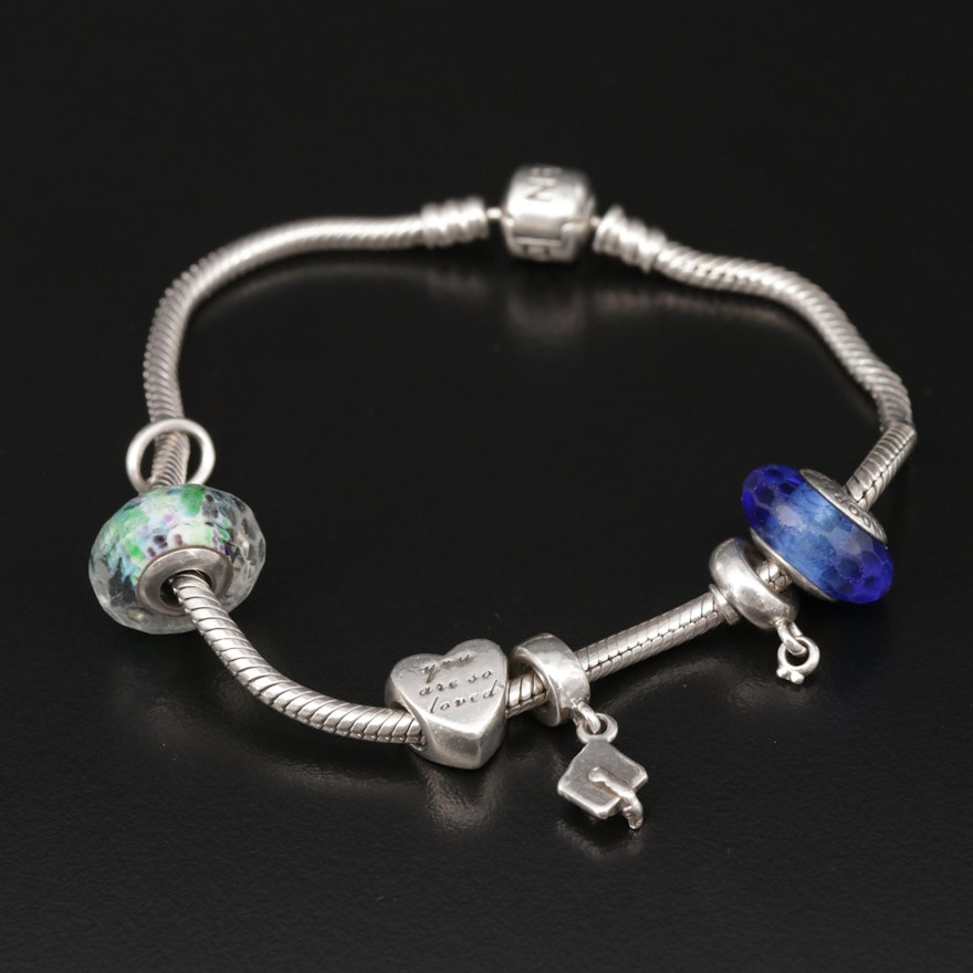 Pandora "Iconic" Sterling Silver Glass Charm Bracelet
