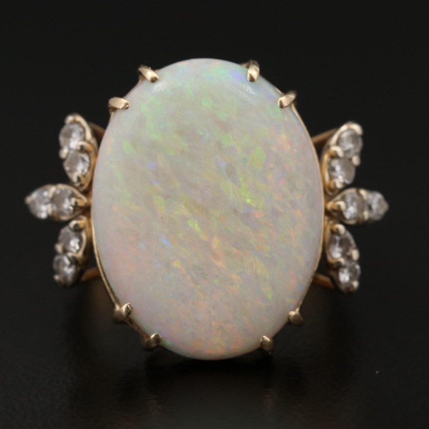 14K Opal Ring with Diamond Accented Shoulders