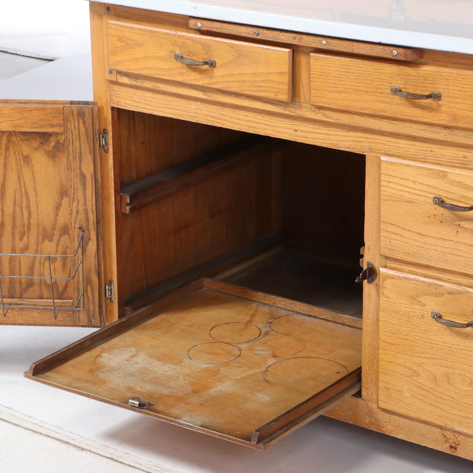 Boone Kitchen Cabinet Company Oak Hoosier-Style Cabinet, circa 1930