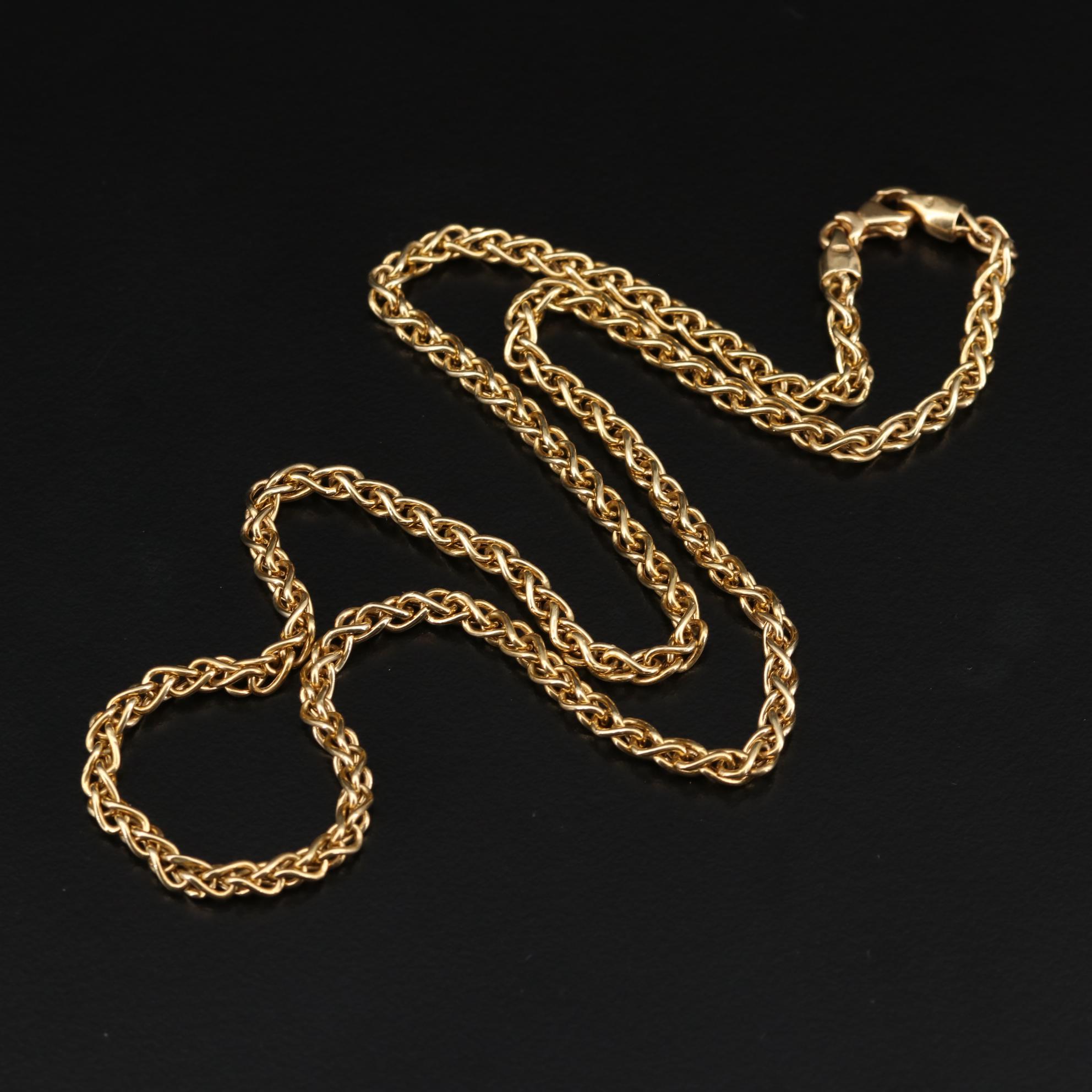 18K Yellow Gold Wheat Link Chain