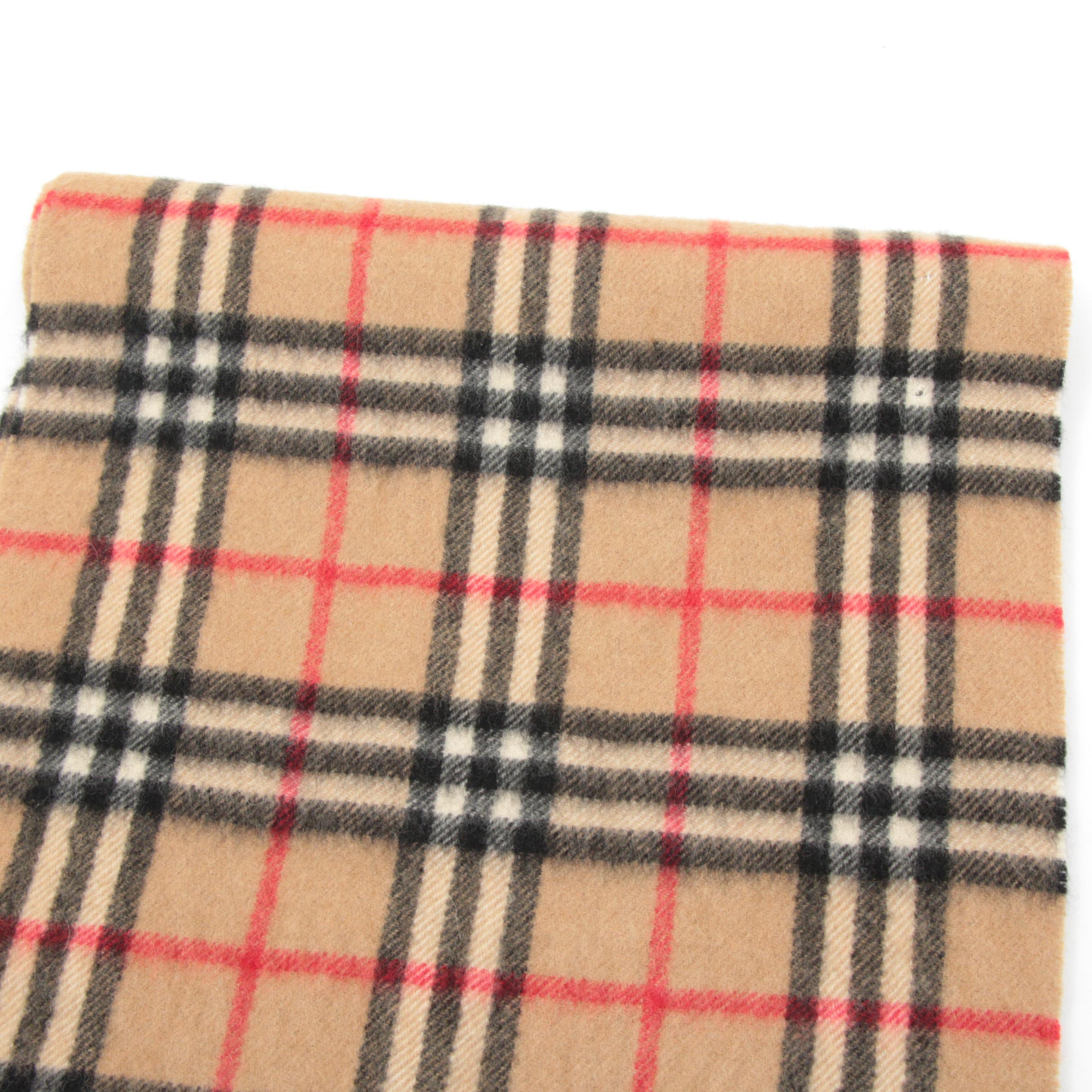 Burberry Cashmere "Nova Check" Fringed Scarf, Made in England, Vintage