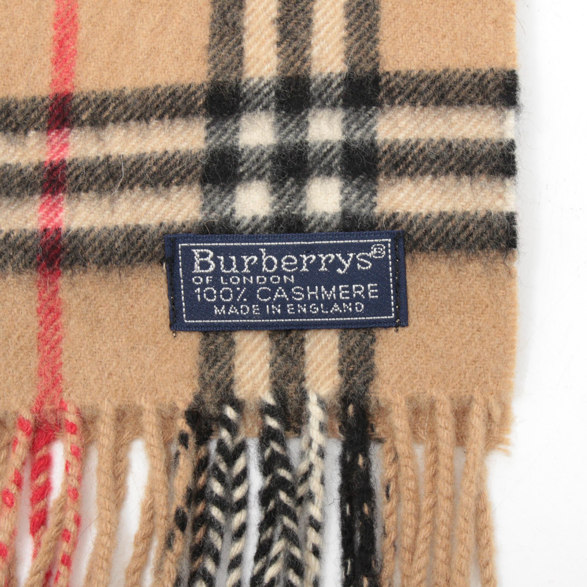 Burberry Cashmere "Nova Check" Fringed Scarf, Made in England, Vintage