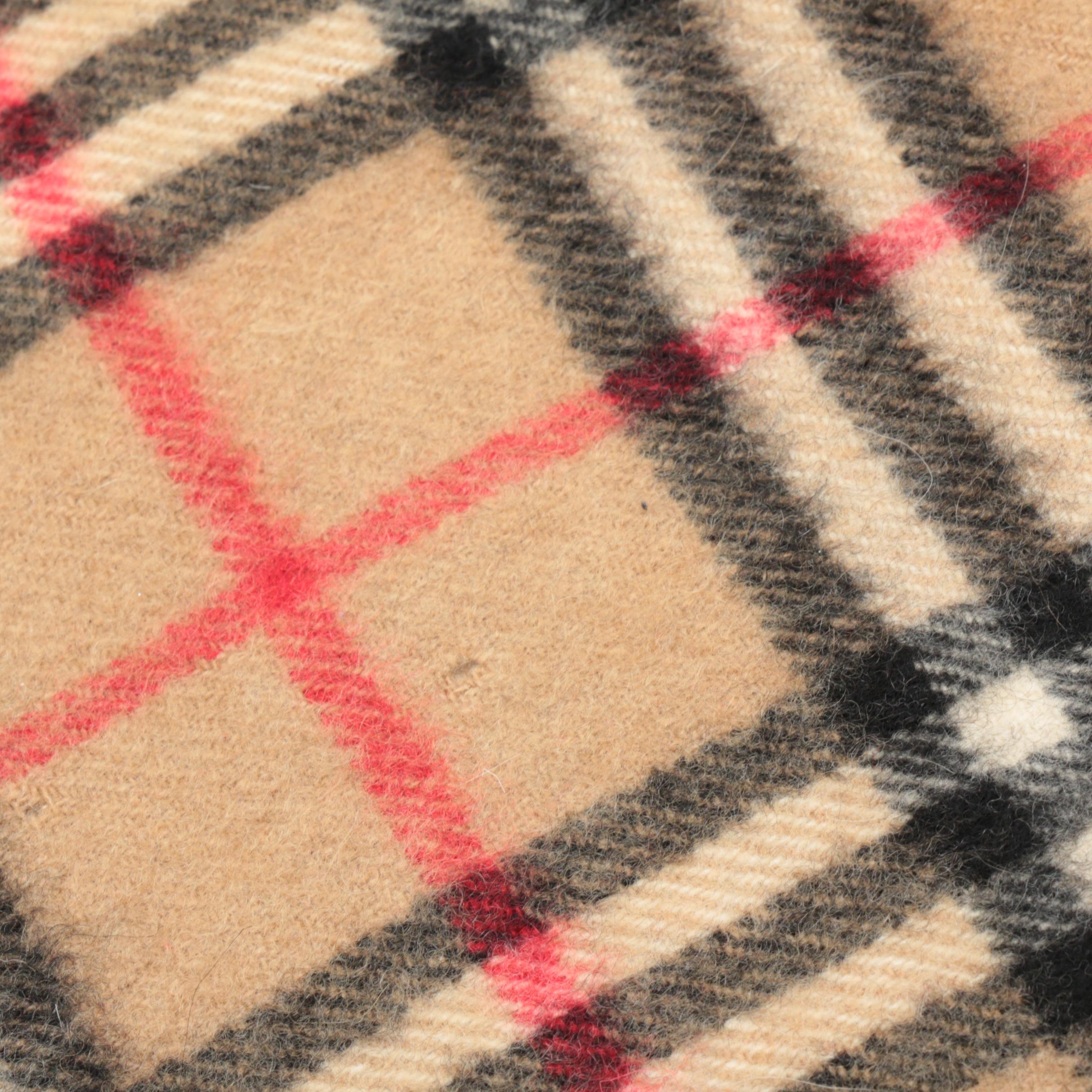 Burberry Cashmere "Nova Check" Fringed Scarf, Made in England, Vintage