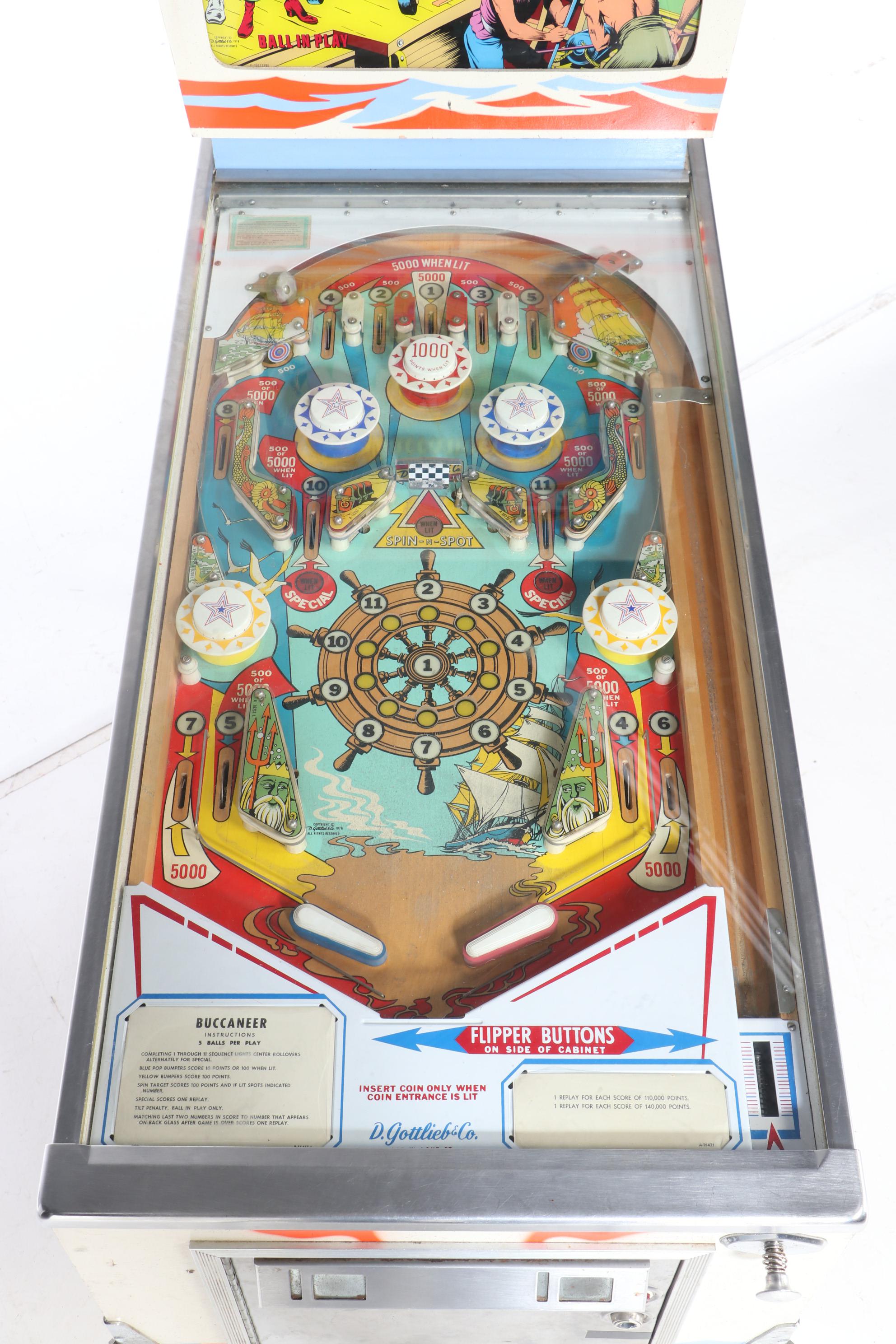 D. Gottlieb & Co. Buccaneer Pinball Machine, Mid 20th Century