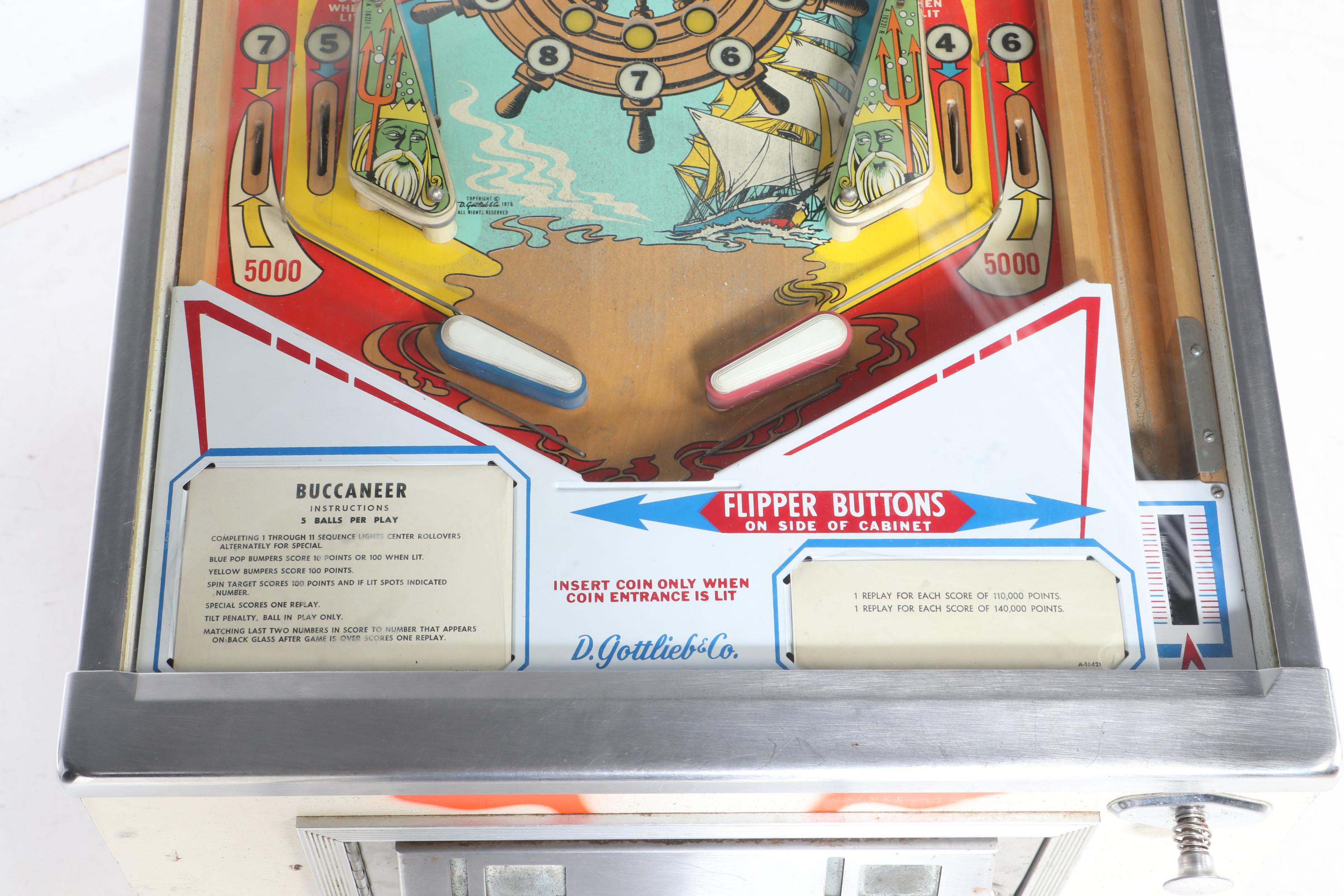 D. Gottlieb & Co. Buccaneer Pinball Machine, Mid 20th Century