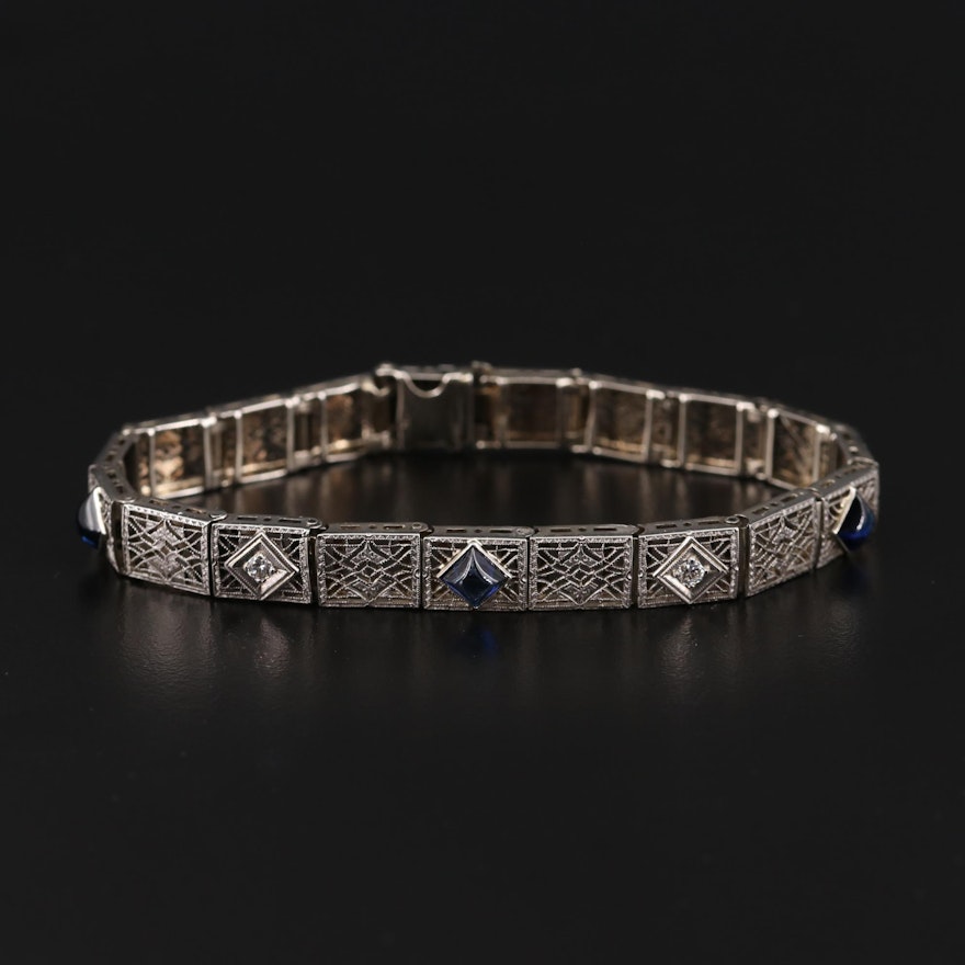 Art Deco 14K White Gold Sapphire and Diamond Bracelet