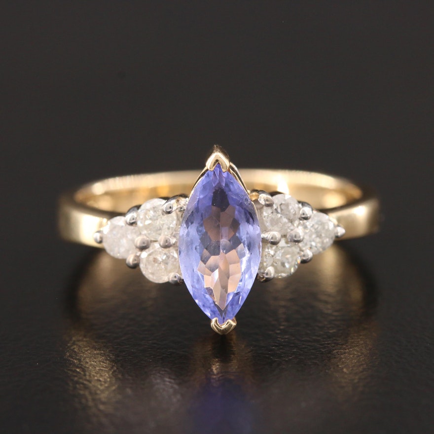 14K Yellow Gold Tanzanite and Diamond Ring