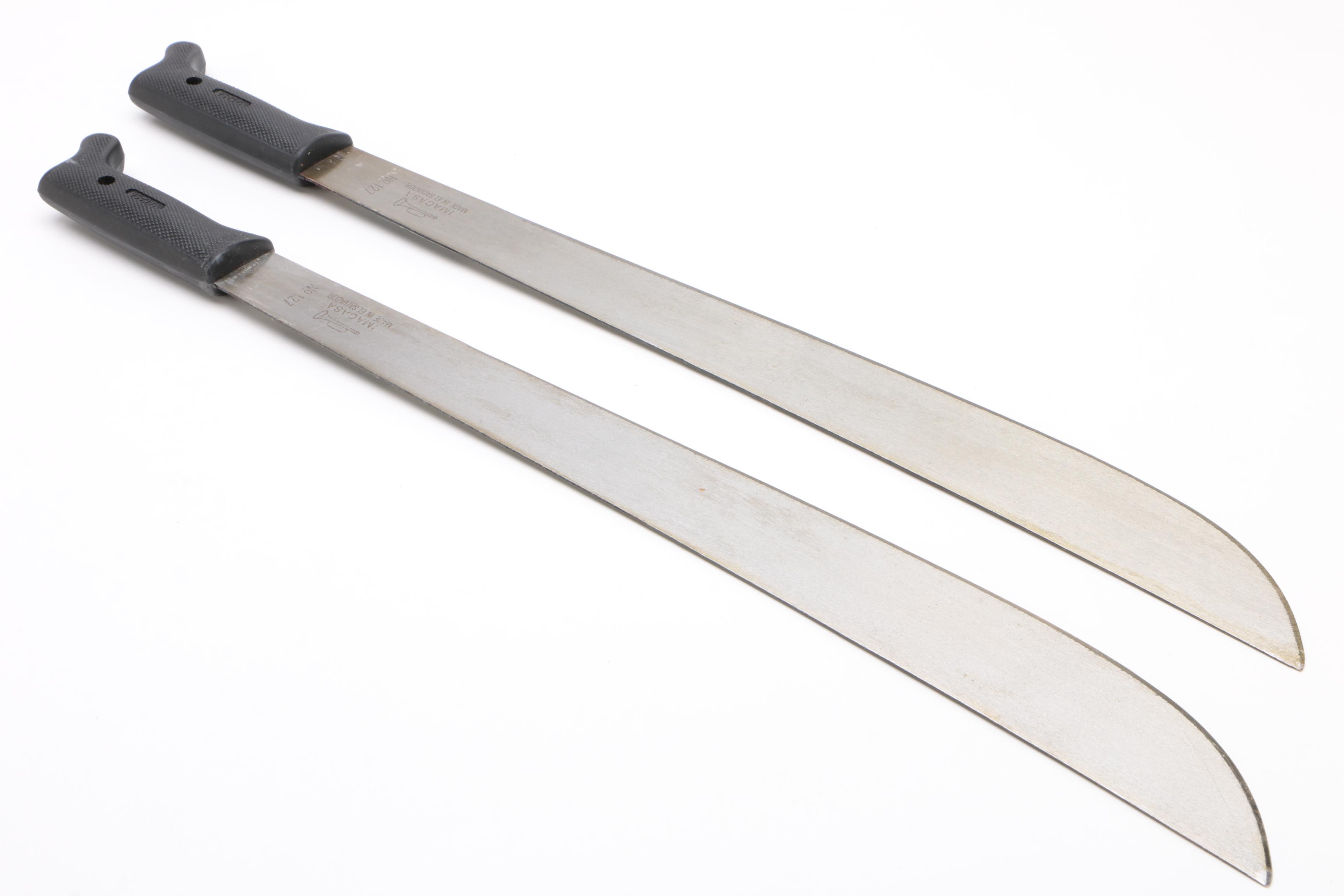El Salvador Imasco La Marca Corneta Model No. 127 Machetes with Leather Sheaths