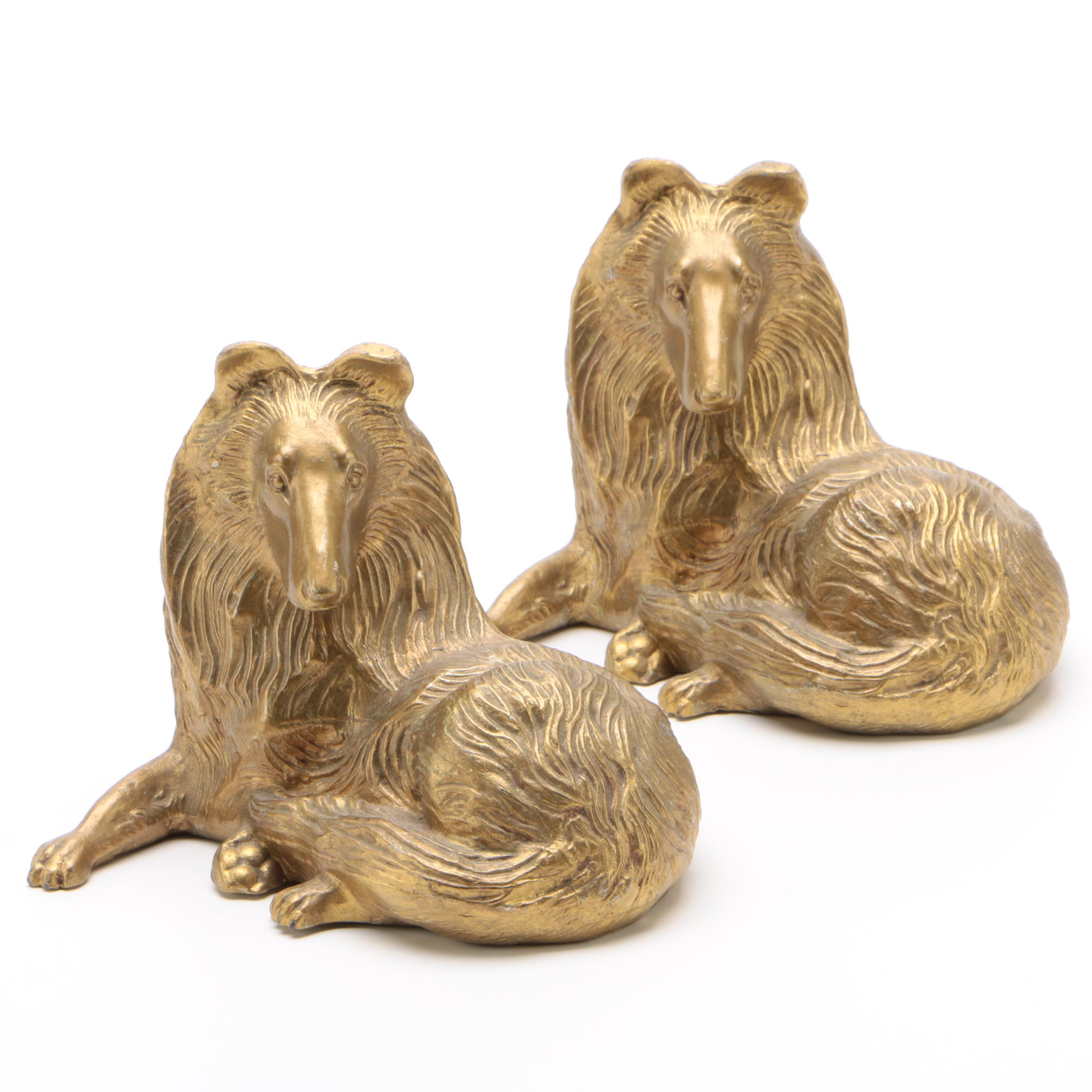 Gold Tone Collie Dog Bookends
