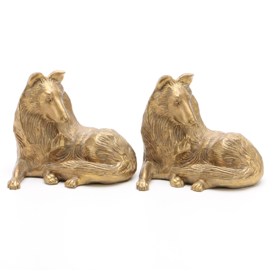 Gold Tone Collie Dog Bookends