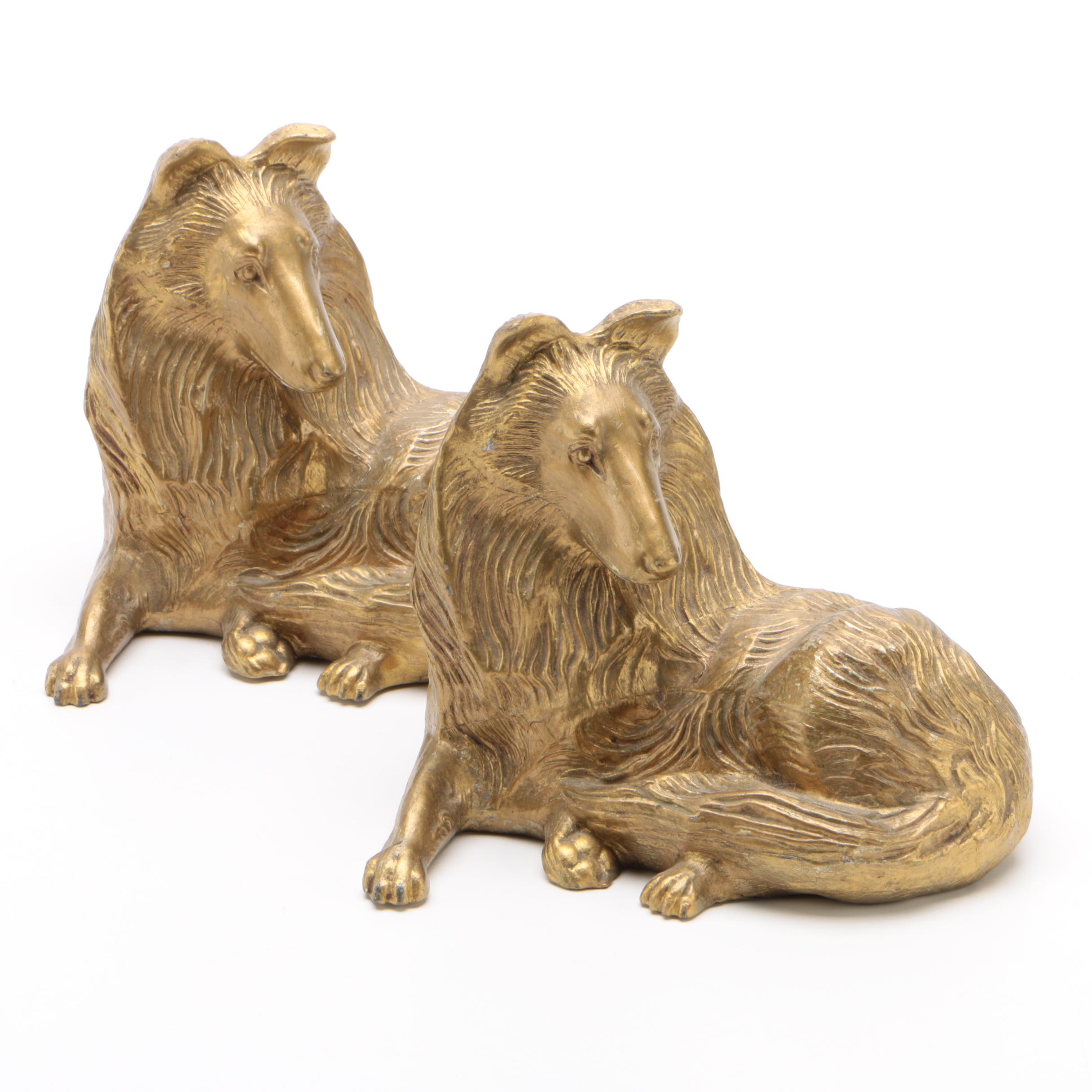 Gold Tone Collie Dog Bookends