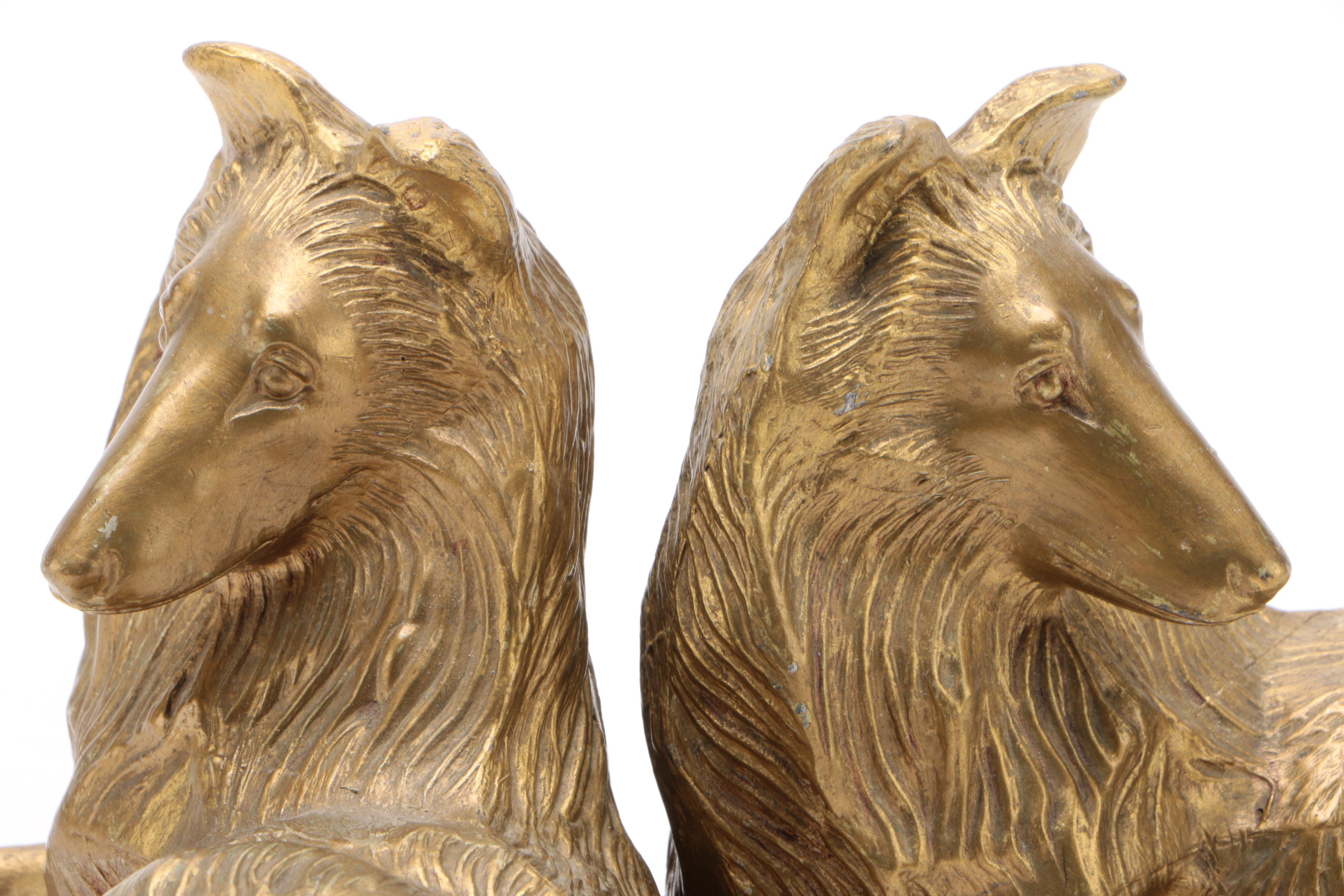 Gold Tone Collie Dog Bookends
