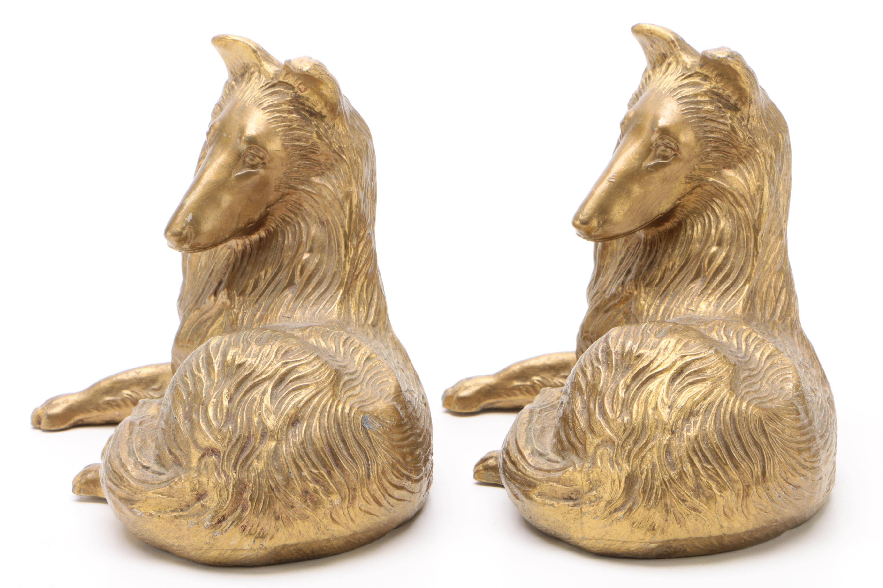 Gold Tone Collie Dog Bookends