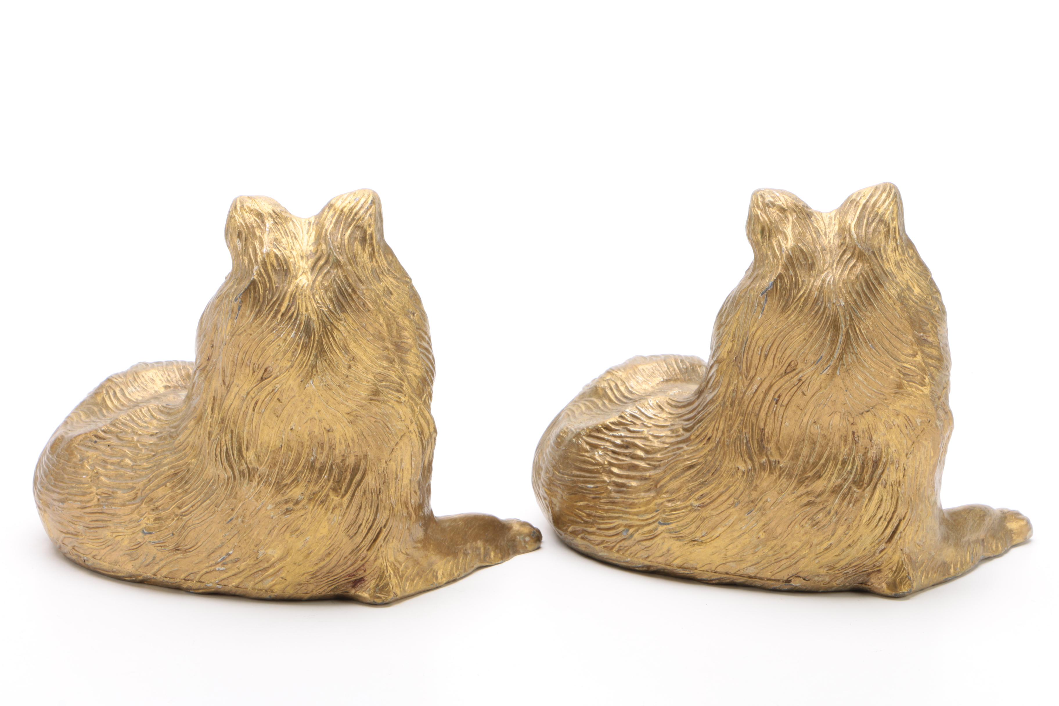 Gold Tone Collie Dog Bookends