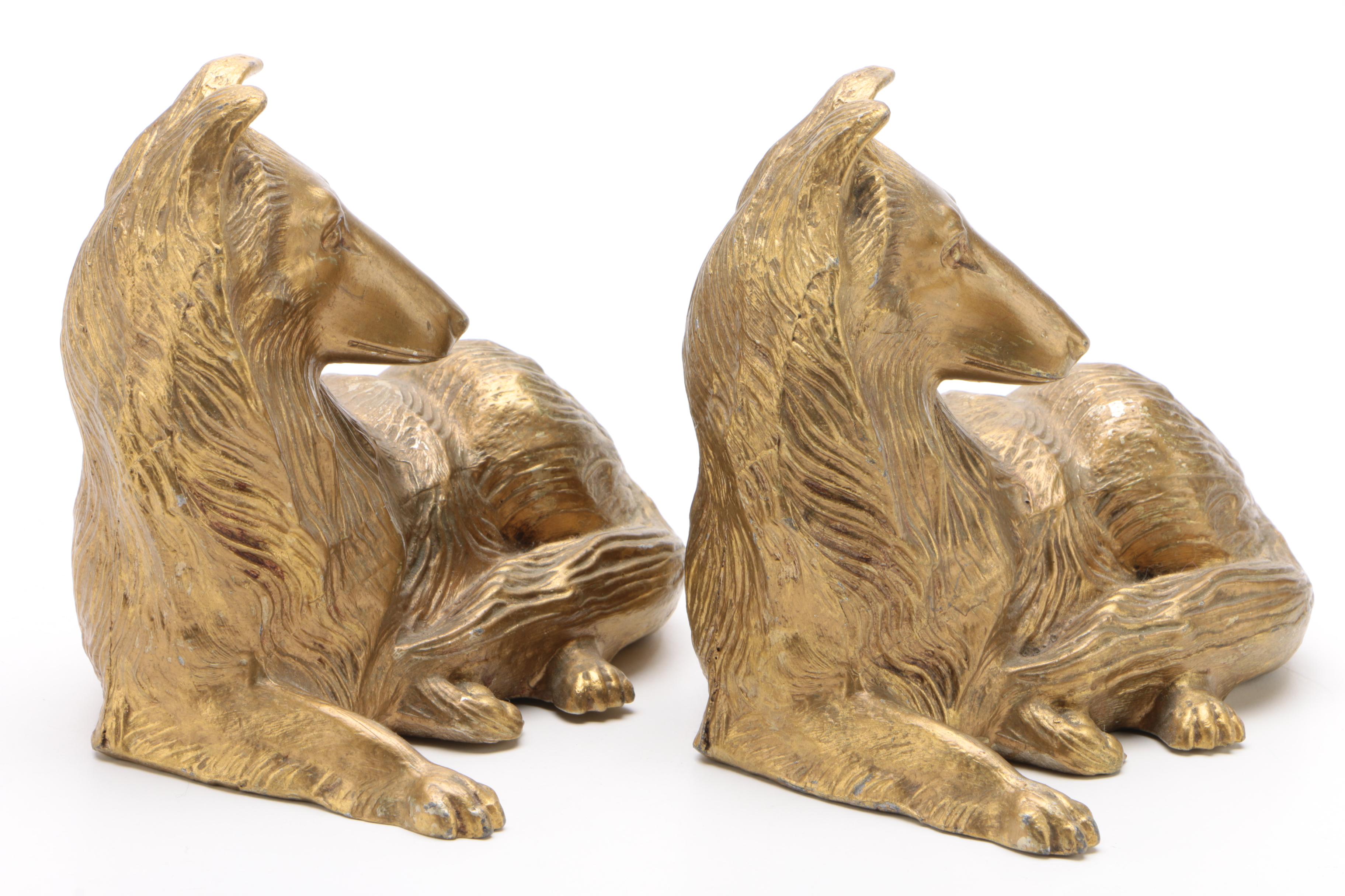 Gold Tone Collie Dog Bookends
