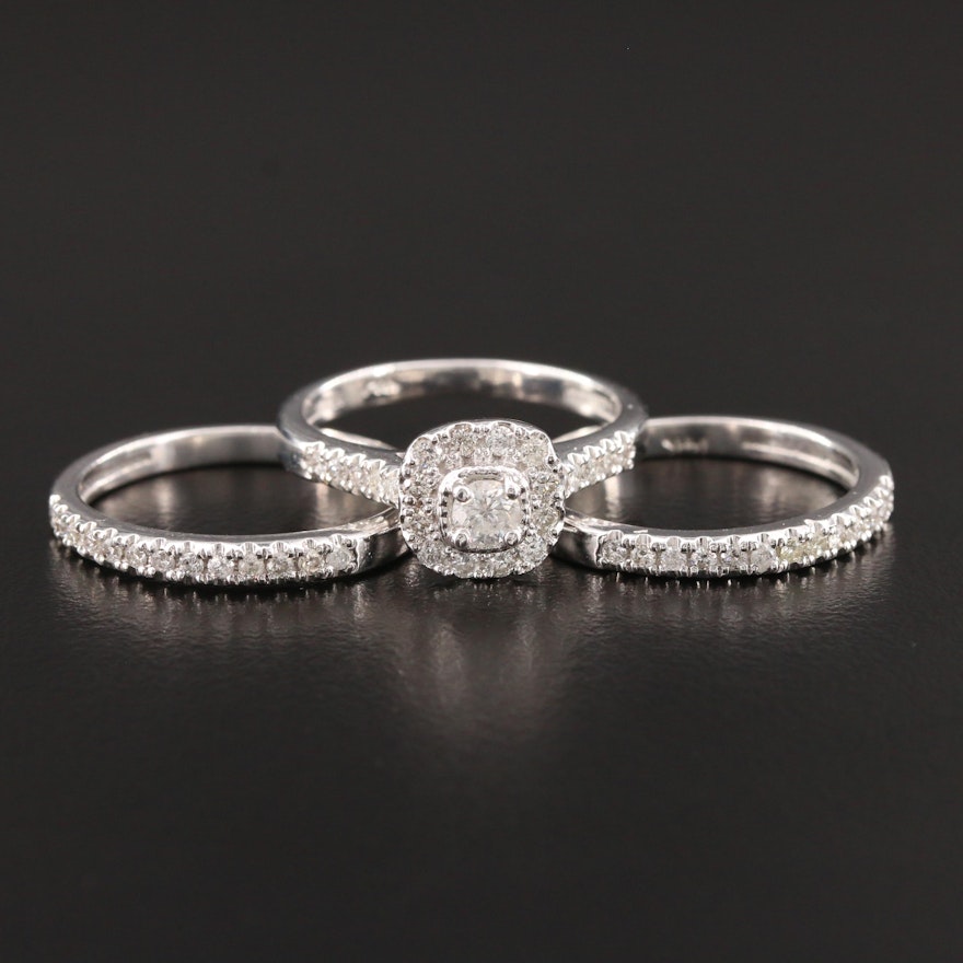 14K White Gold 0.79 CTW Diamond Ring Set