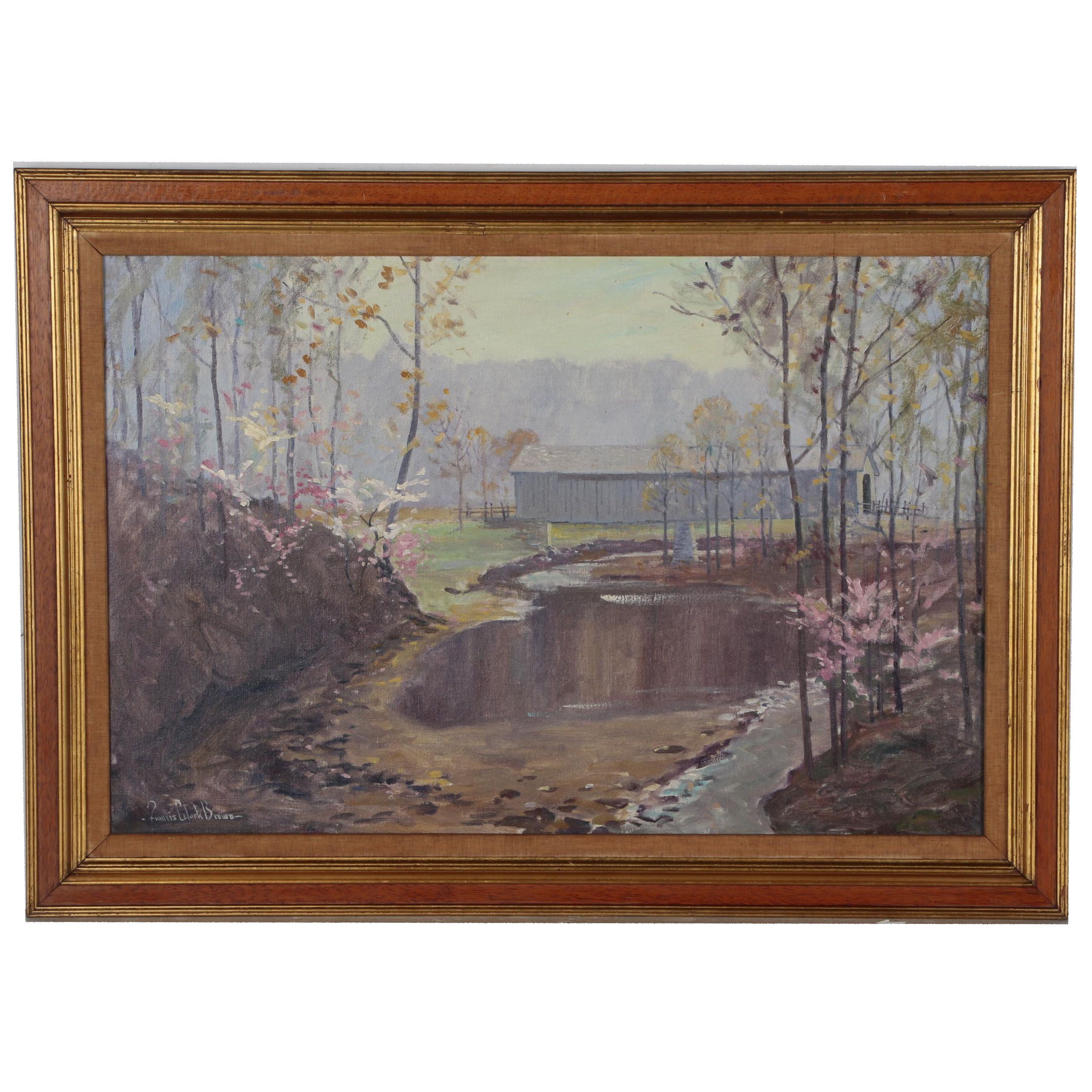 Francis Clark Brown Oil Painting of a Covered Bridge