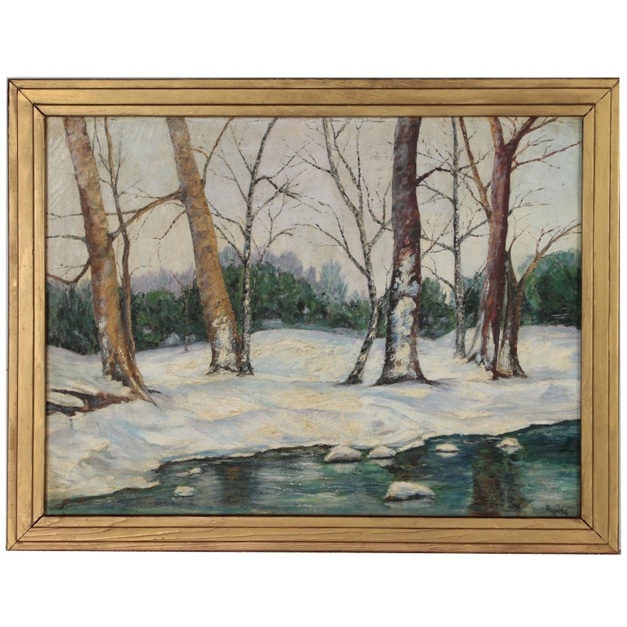 Edward Rigele Oil Painting "Along the Mamaroneck River", 1937