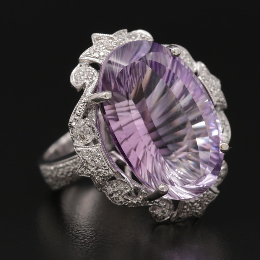18K White Gold 19.35 CT Amethyst and Diamond Ring