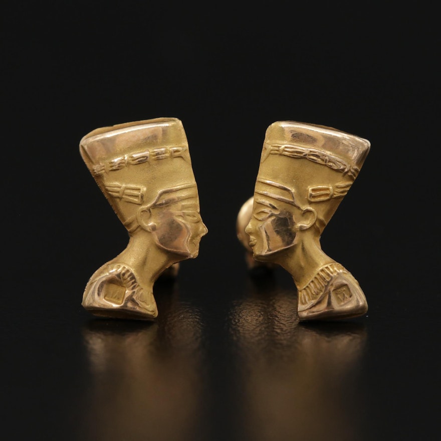 Egyptian 18K Yellow Gold Nefertiti Earrings