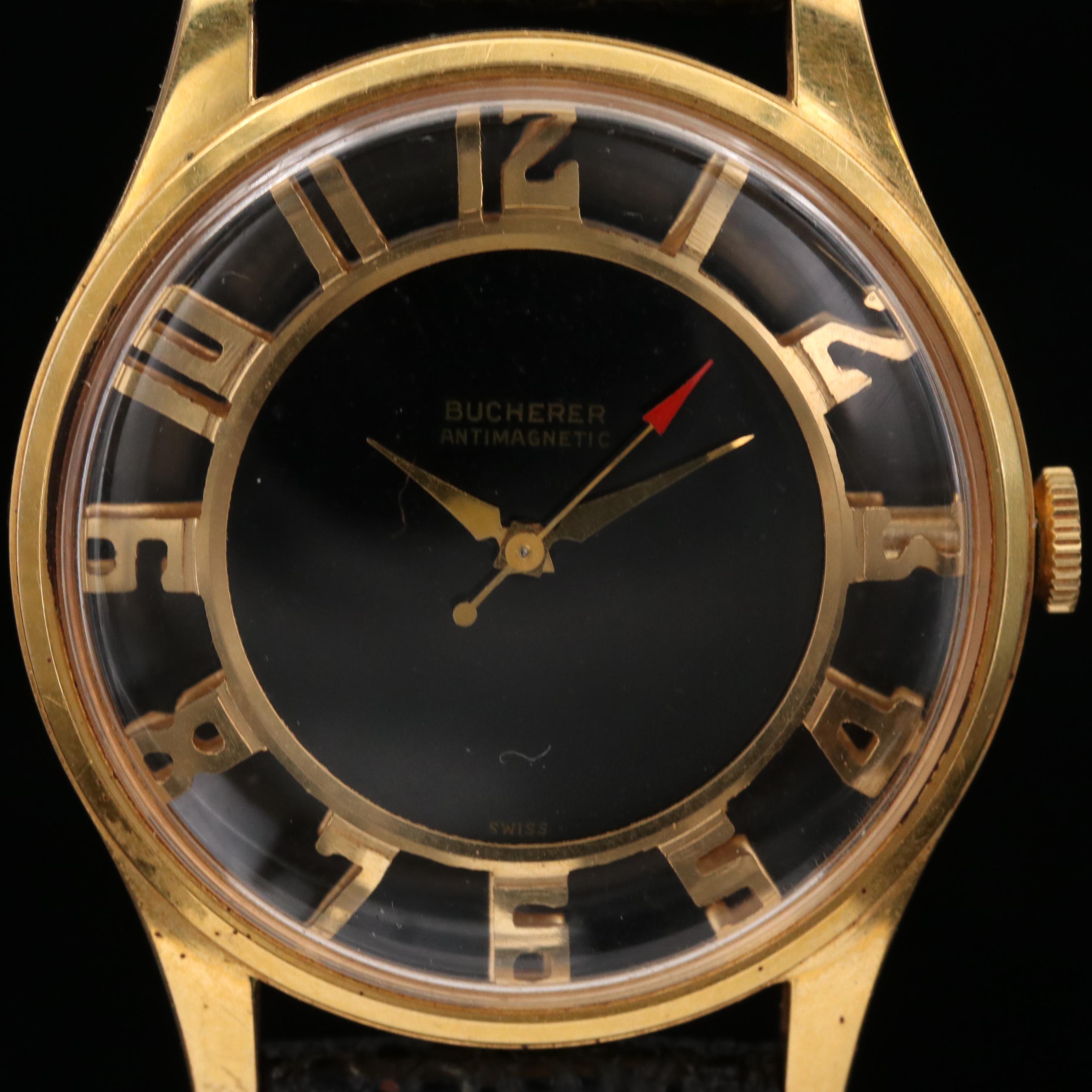 Art Deco Style Bucherer Gold Filled Skeleton Watch
