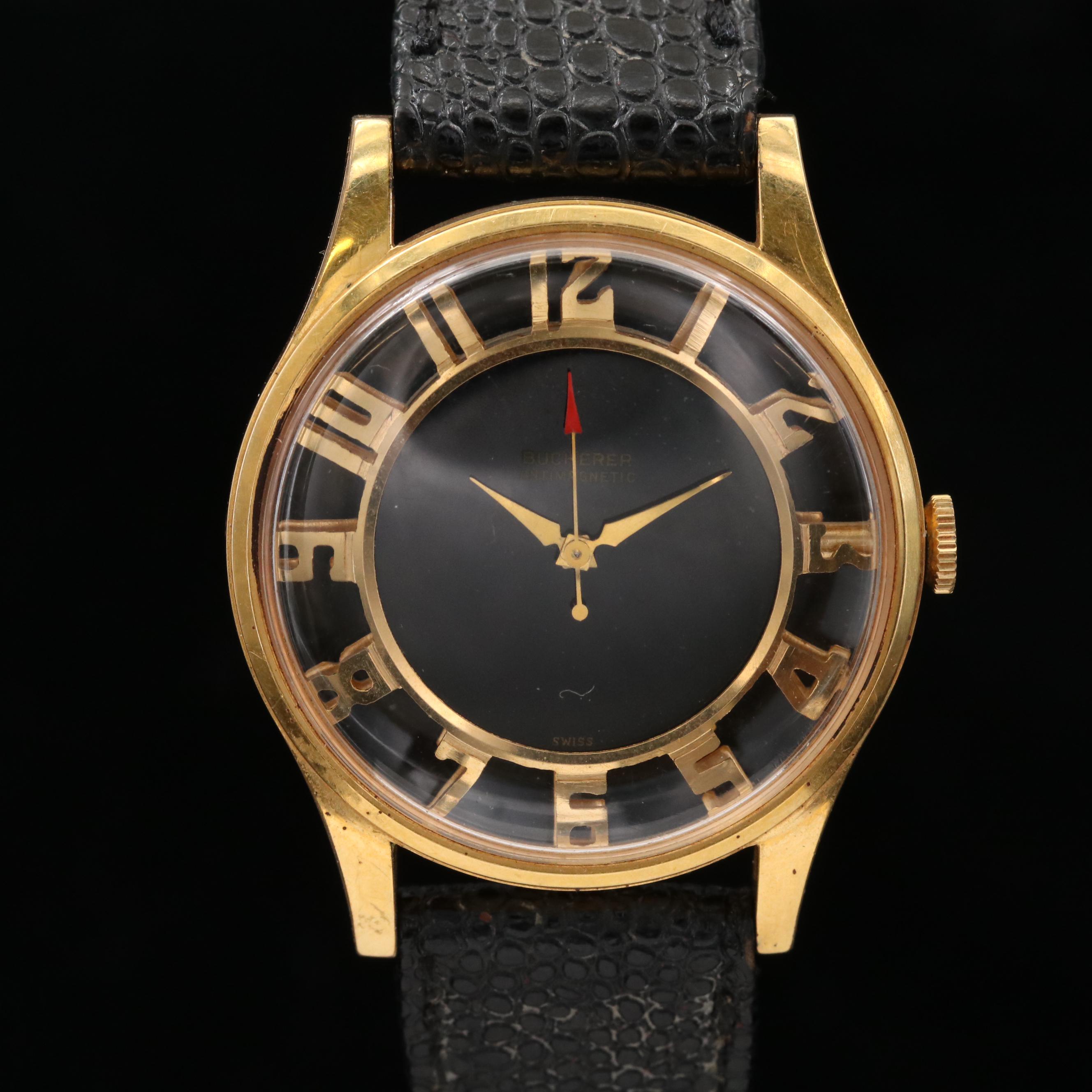 Art Deco Style Bucherer Gold Filled Skeleton Watch