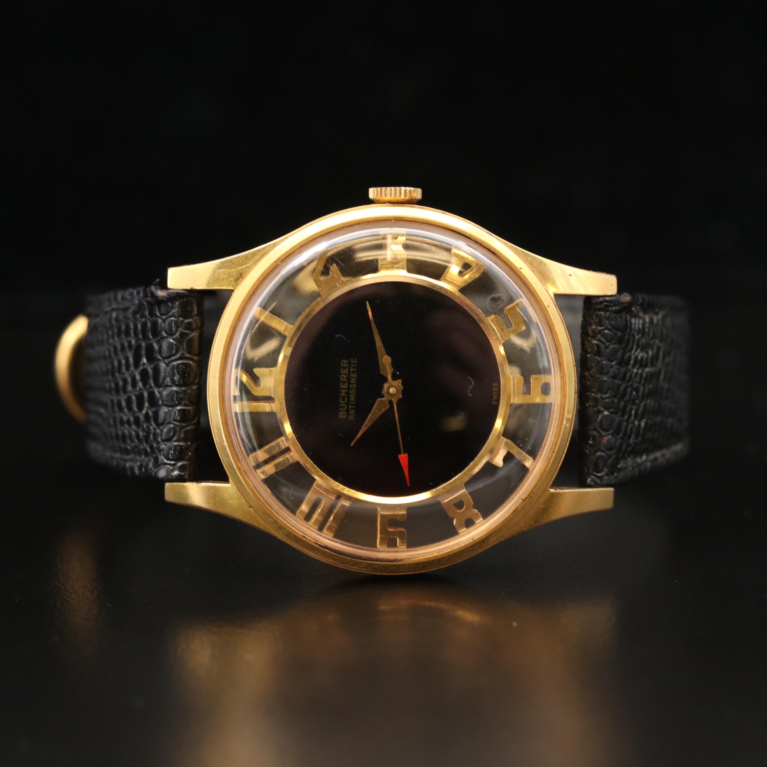 Art Deco Style Bucherer Gold Filled Skeleton Watch