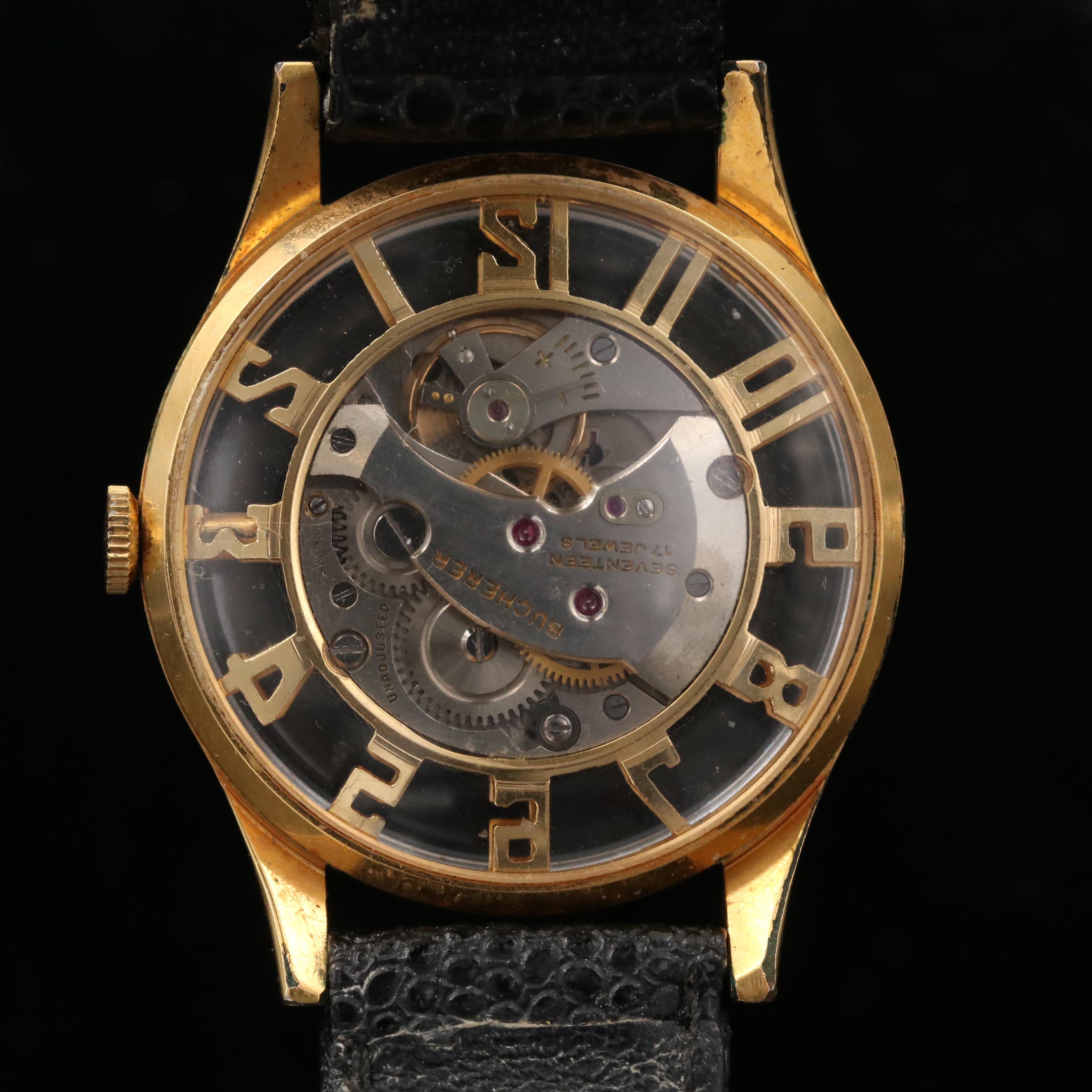 Art Deco Style Bucherer Gold Filled Skeleton Watch