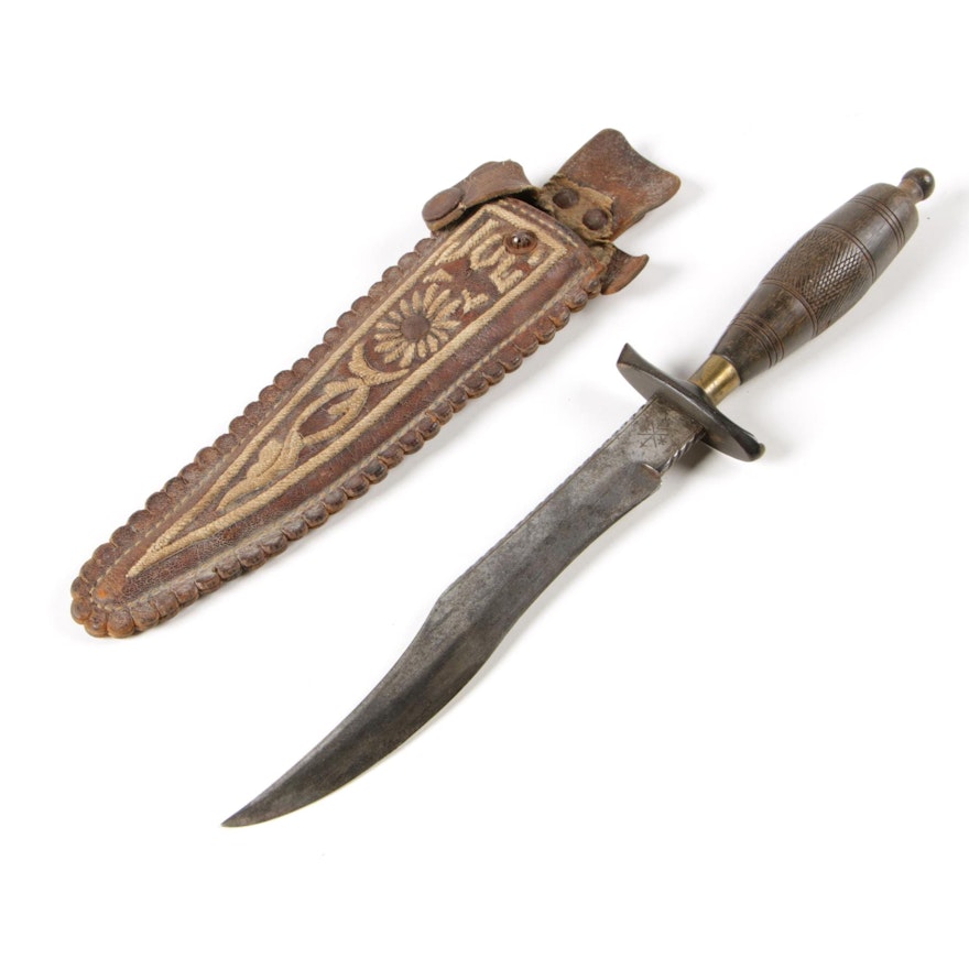 VINTAGE MEXICAN BOWIE KNIFE WITH LEATHER SHEATH