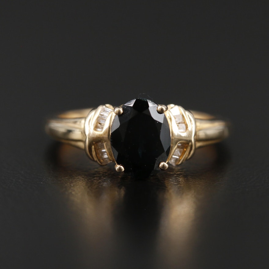 14K Yellow Gold 2.09 CT Sapphire and Diamond Ring