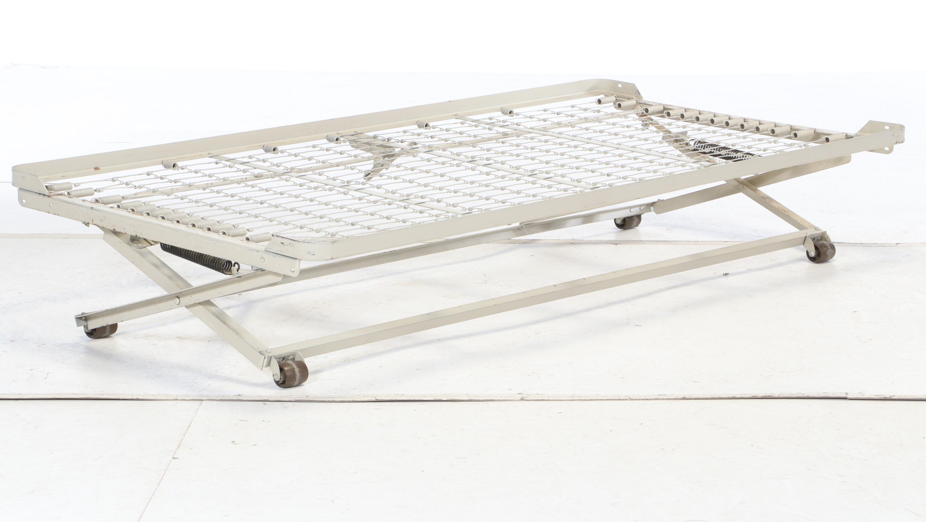 Antique Painted Cast Iron and Brass Twin Bed Frame with Trundle