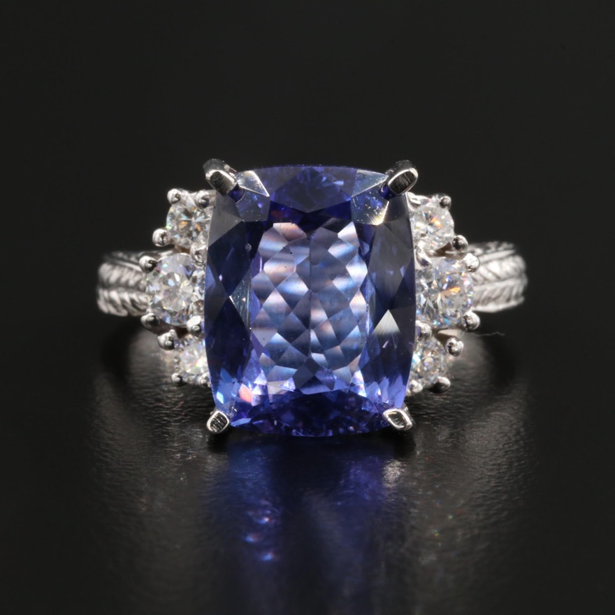 18K White Gold 4.85 CT Tanzanite and Diamond Ring