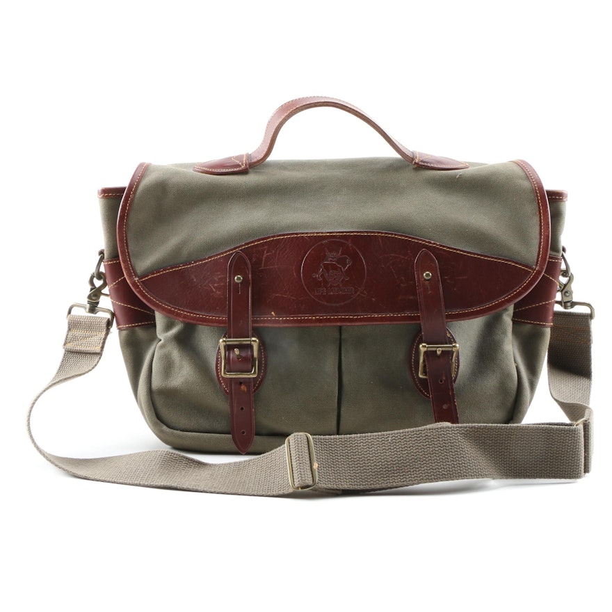 Life Member Green Canvas and Chestnut Brown Leather Messenger Bag