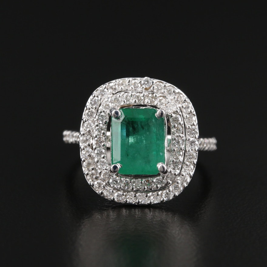 18K White Gold 1.75 CT Emerald and Diamond Ring