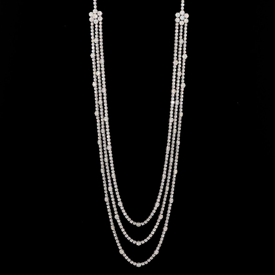 14K White Gold 39.08 CTW Diamond Multi Chain Necklace